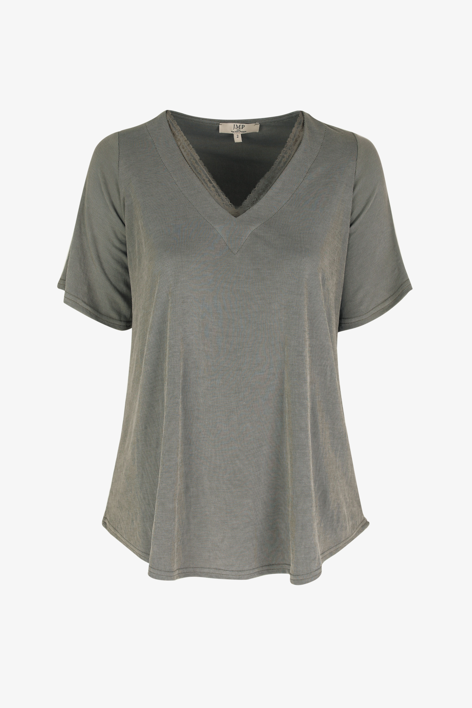 Tshirt modal uni effet rayé avec dentelle