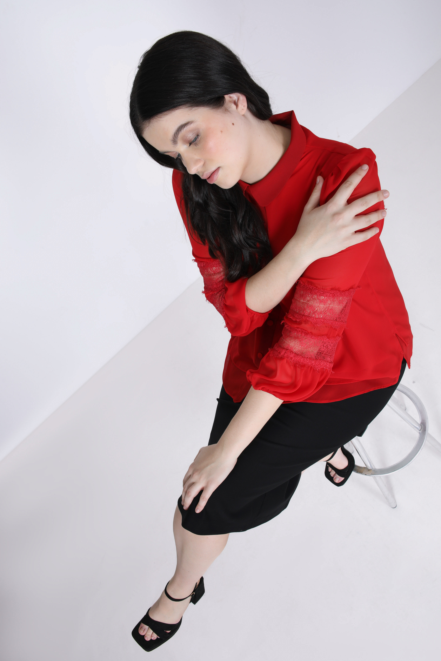 Double voile shirt with lace