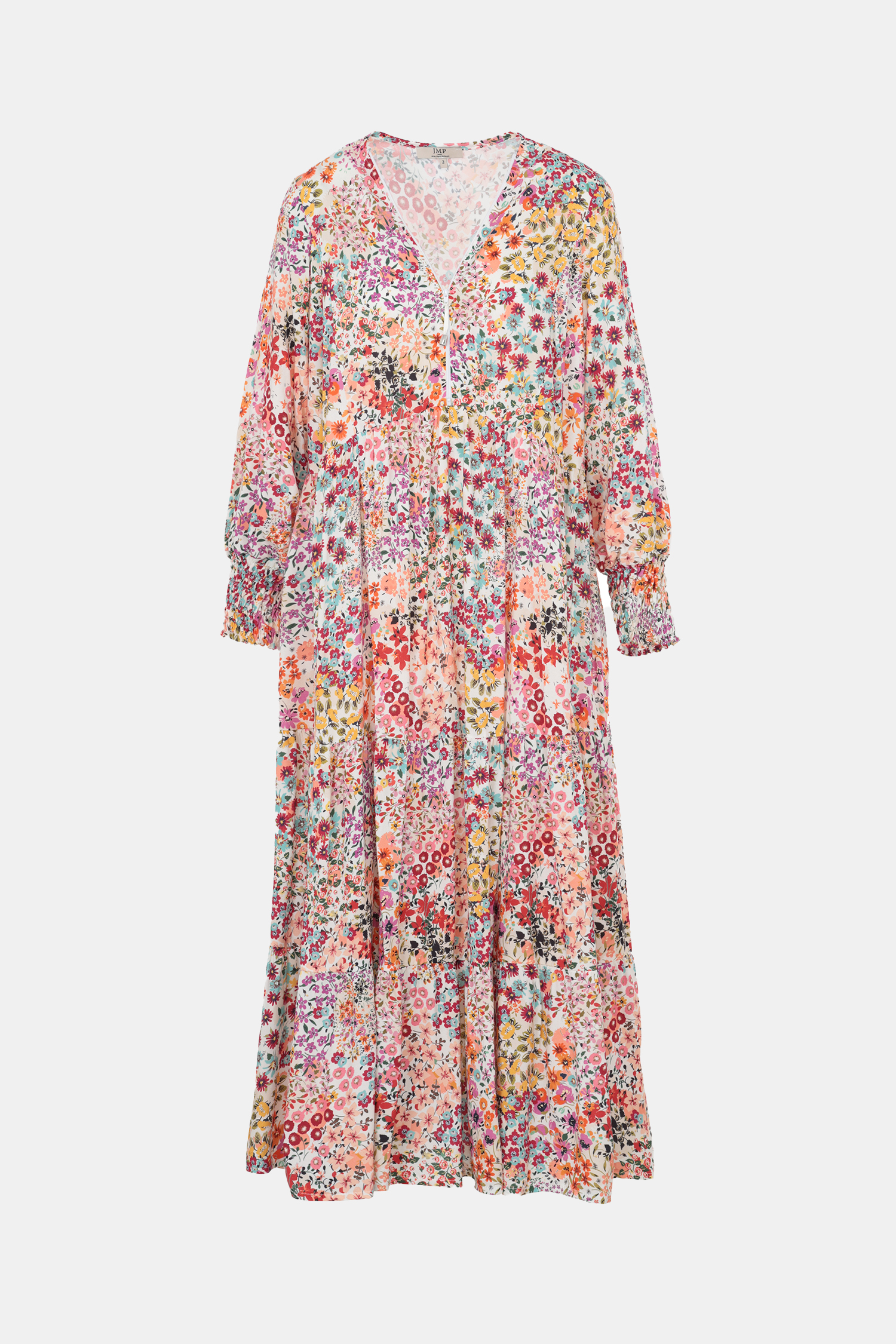 Bohemian style long dress in printed viscose eco-responsible fabrics