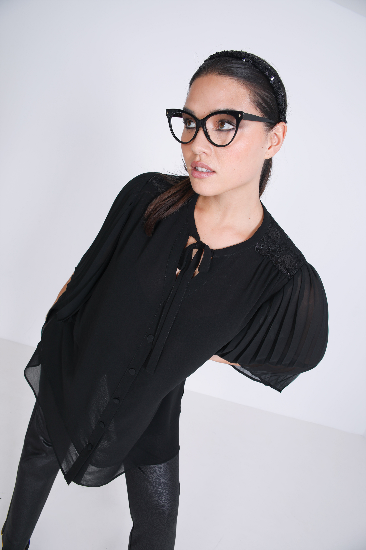 Chemise en voile avec manches plissées 