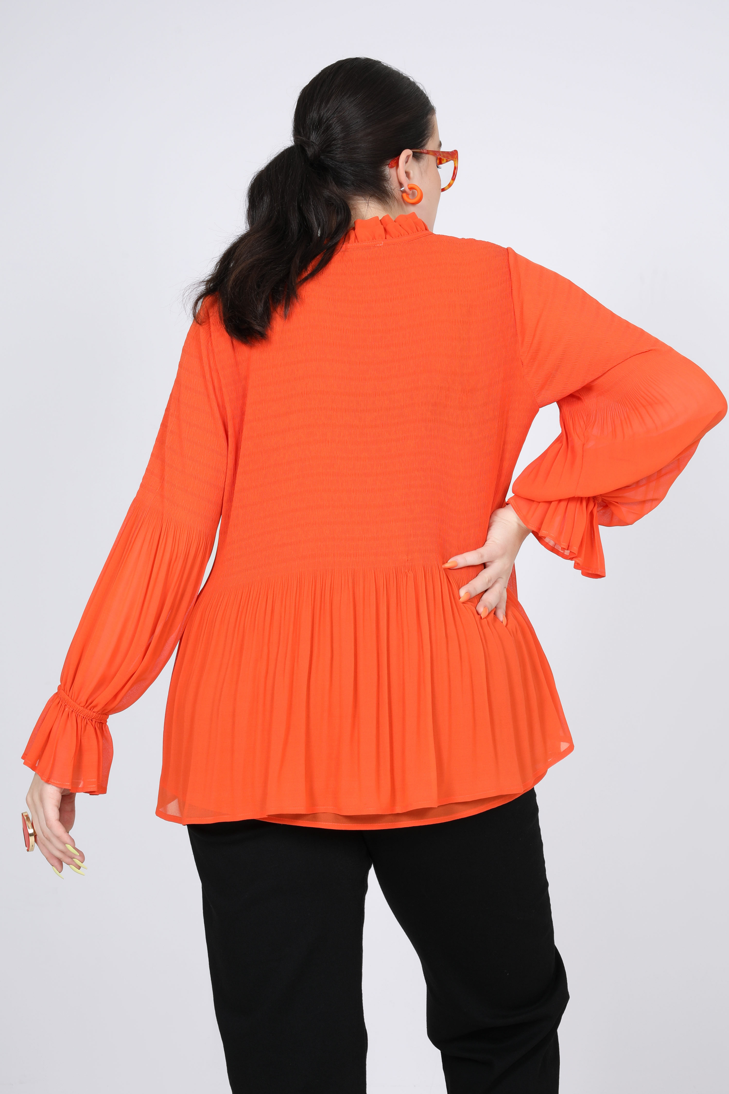 Pleated blouse in plain voile