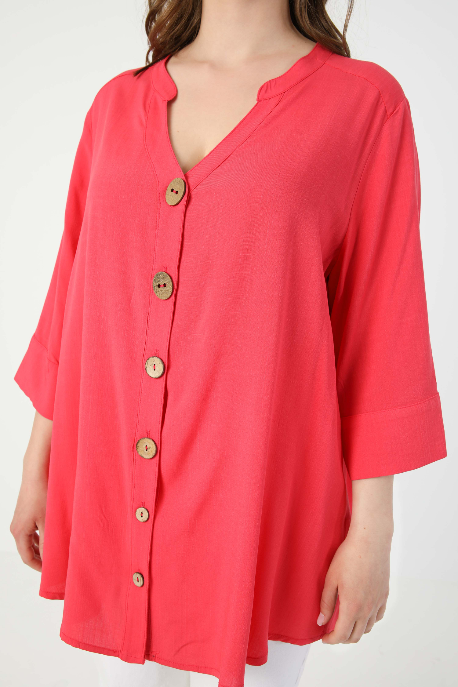 Wood button viscose shirt