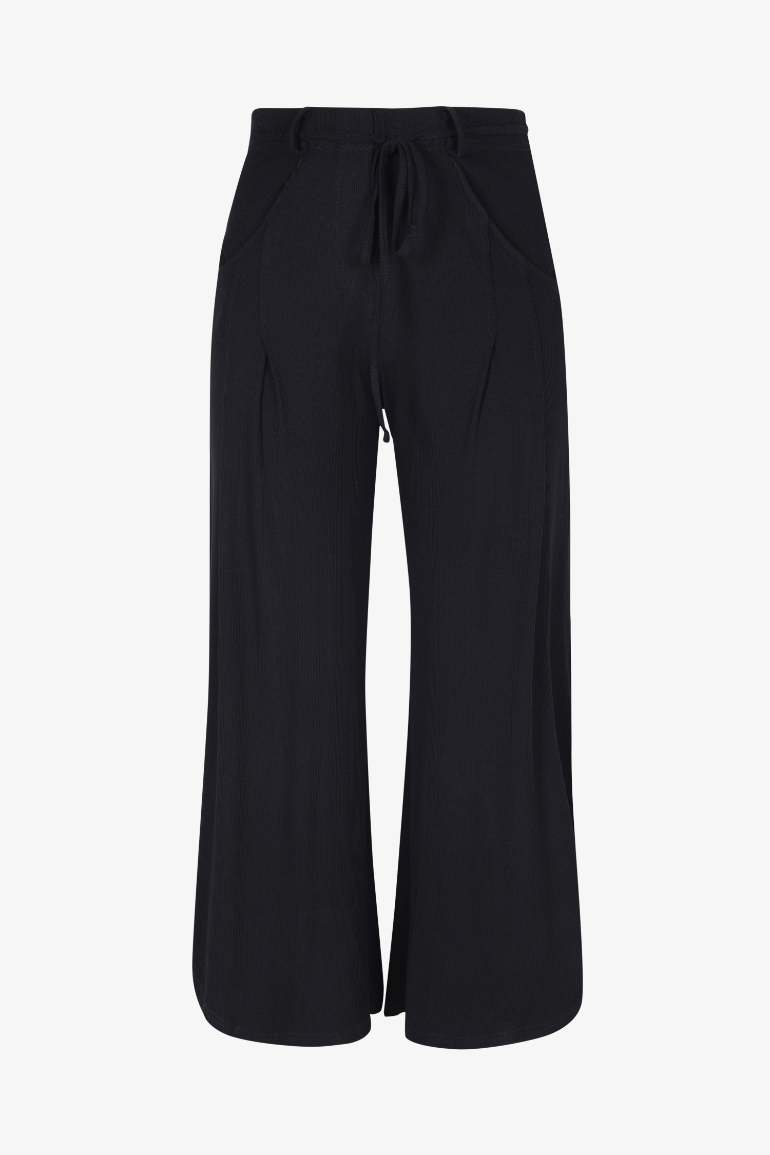 Plain knit culotte-style trousers with small ribs