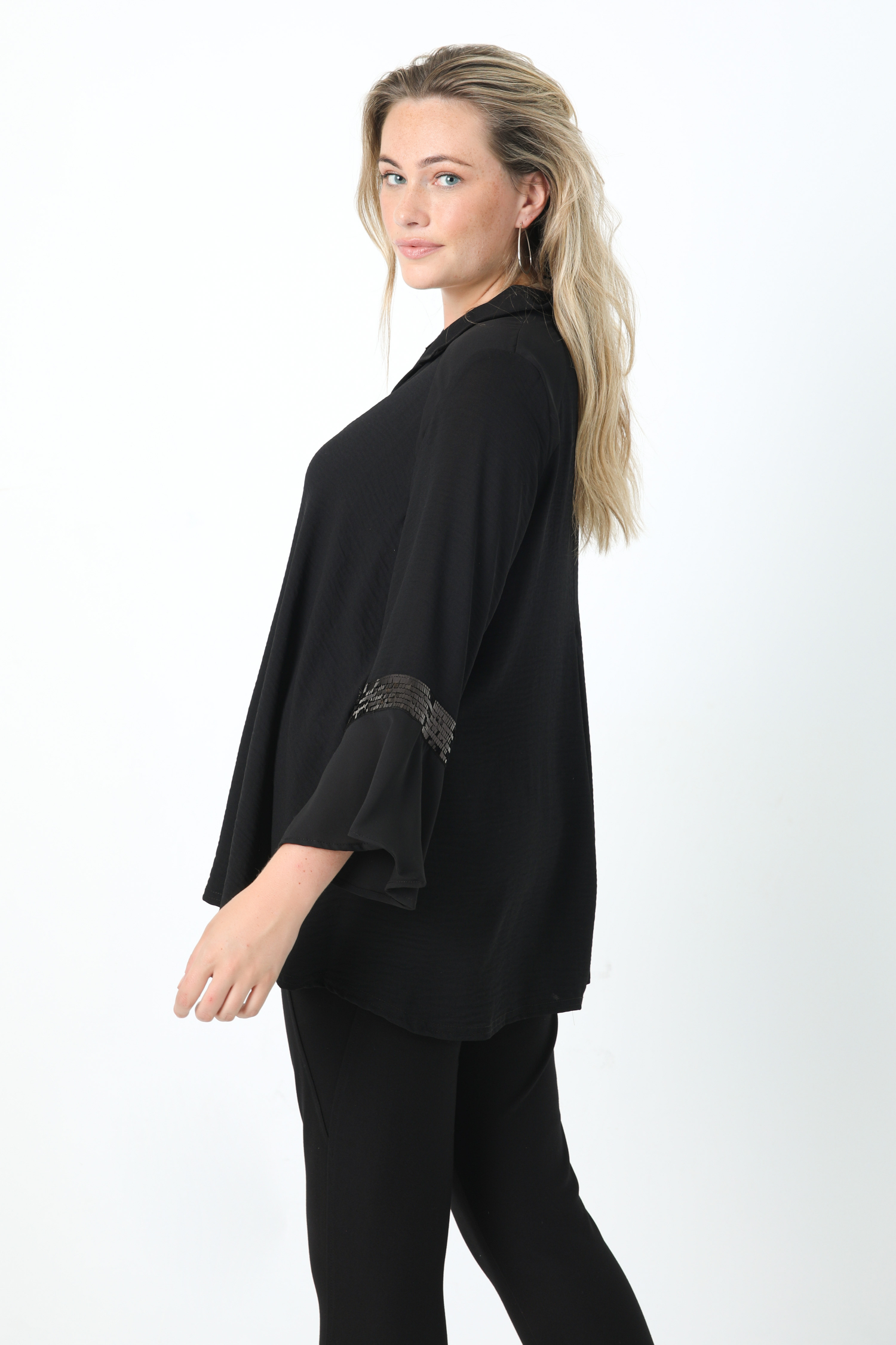 Plain crepe and voile blouse