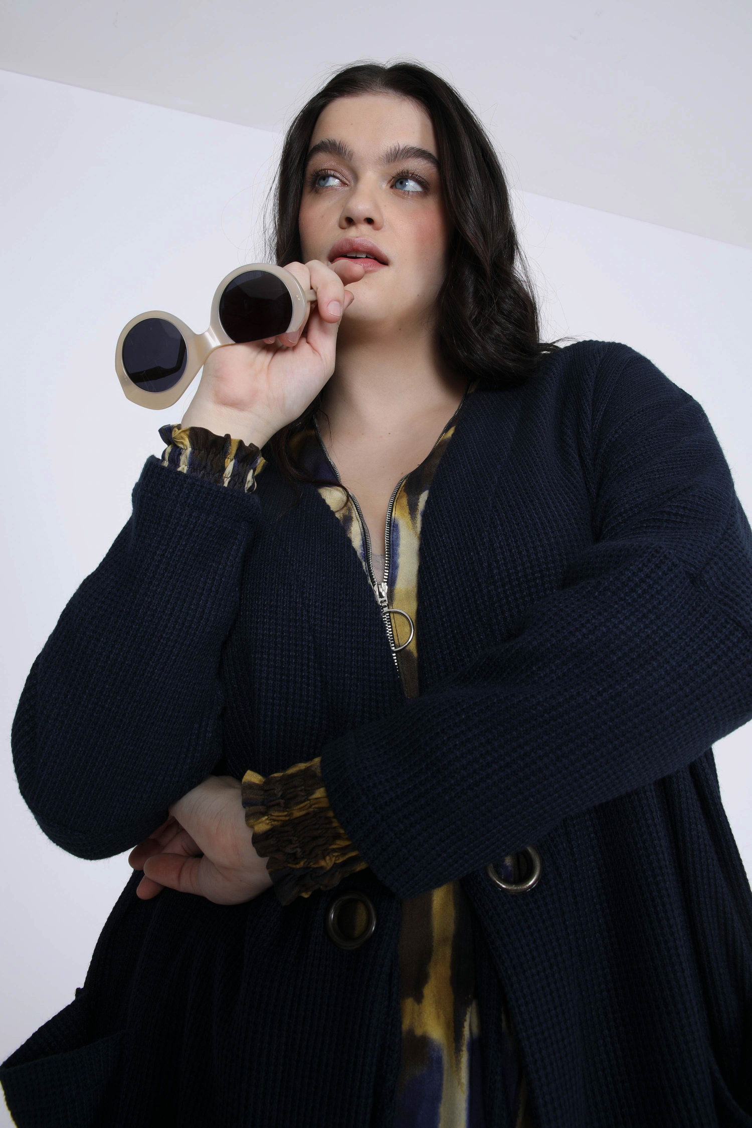 Gilet long en maille nid d'abeille avec œillets 