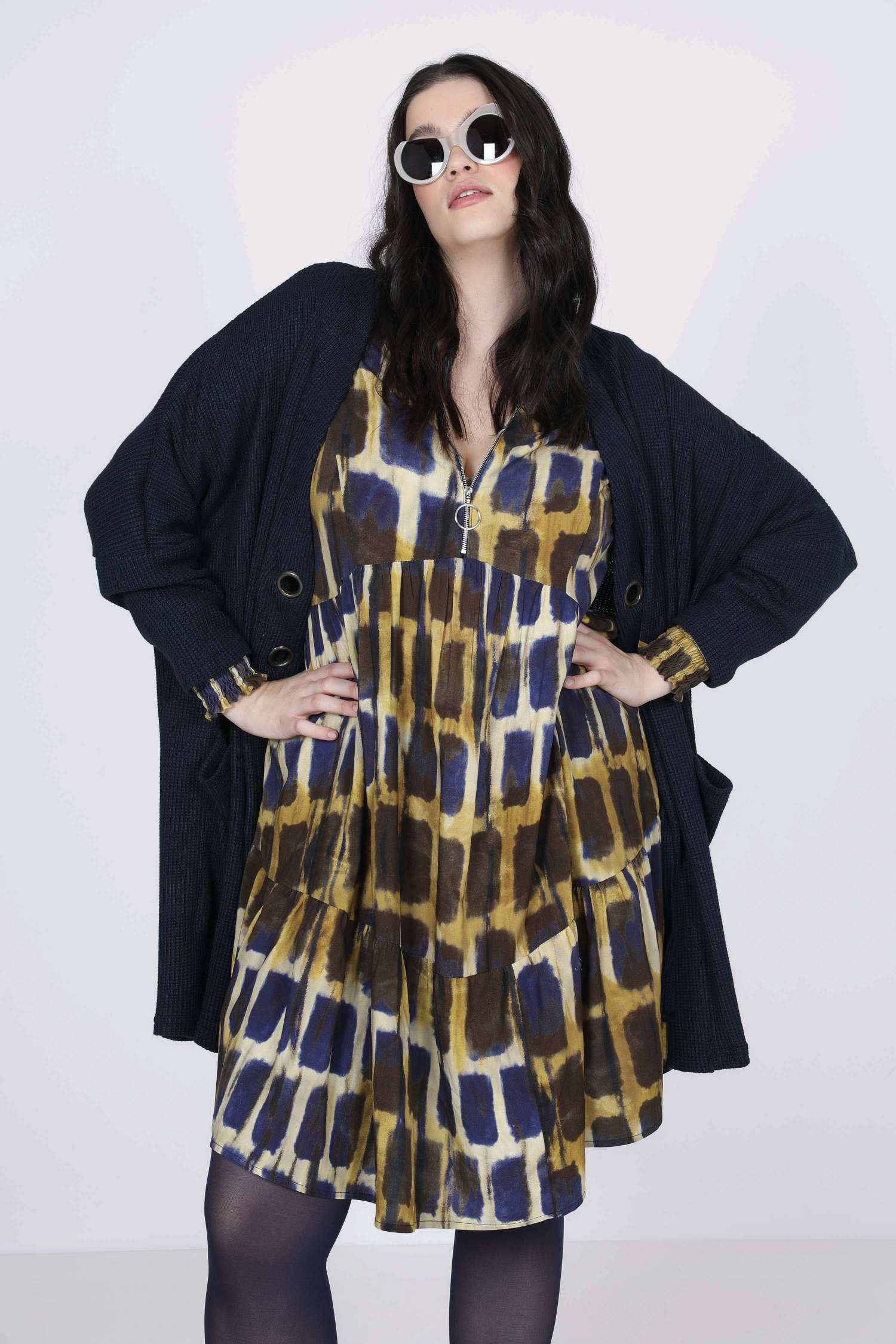 Long knit cardigan with eyelets
