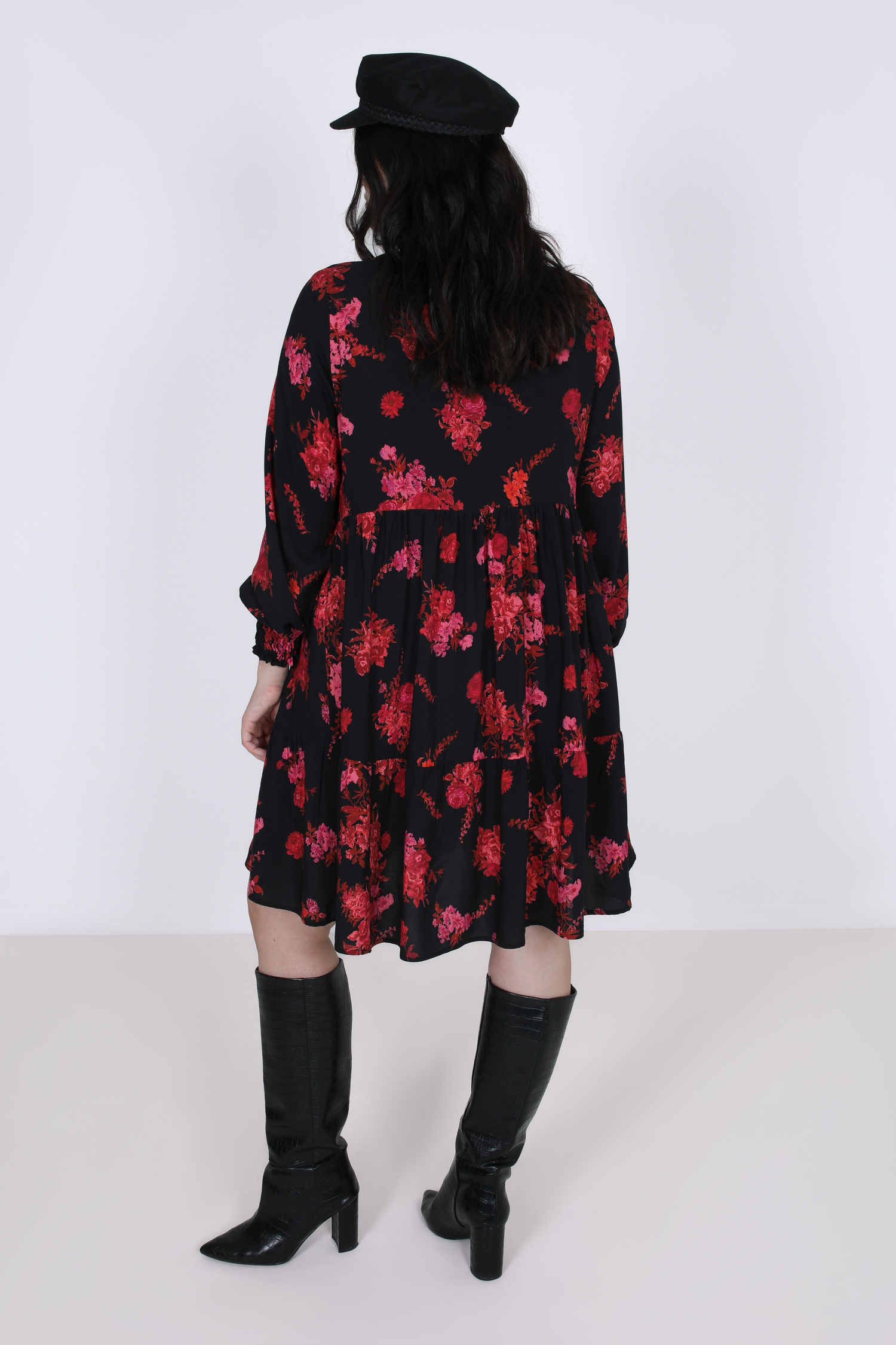 Printed dress with zipped collar