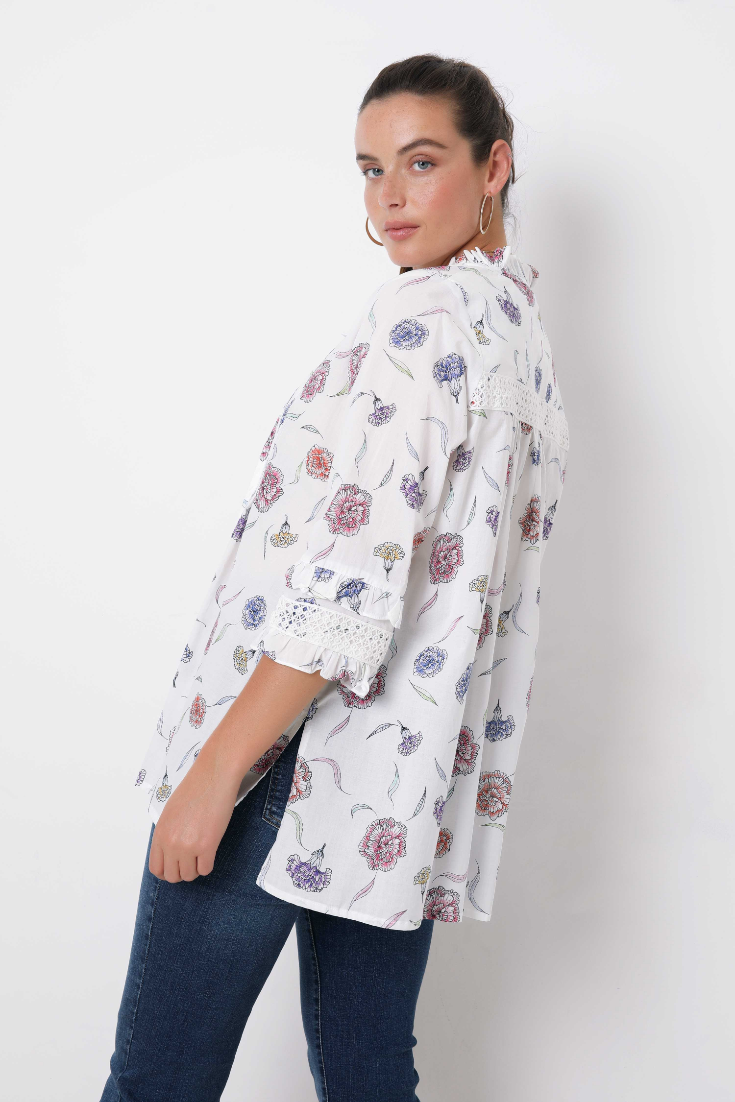 Trapeze shirt in printed cotton voile