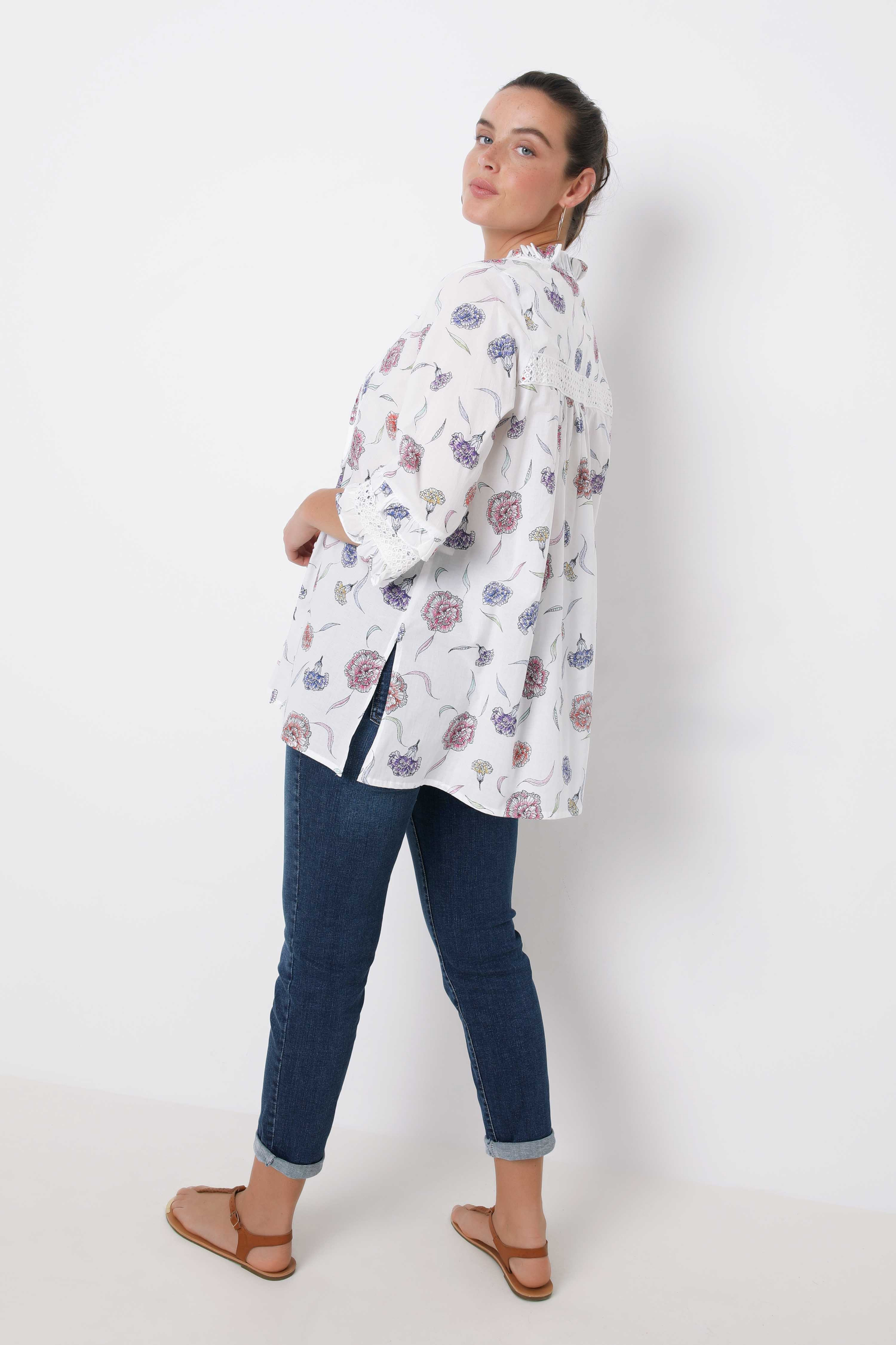 Chemise trapèze en voile de coton imprimé