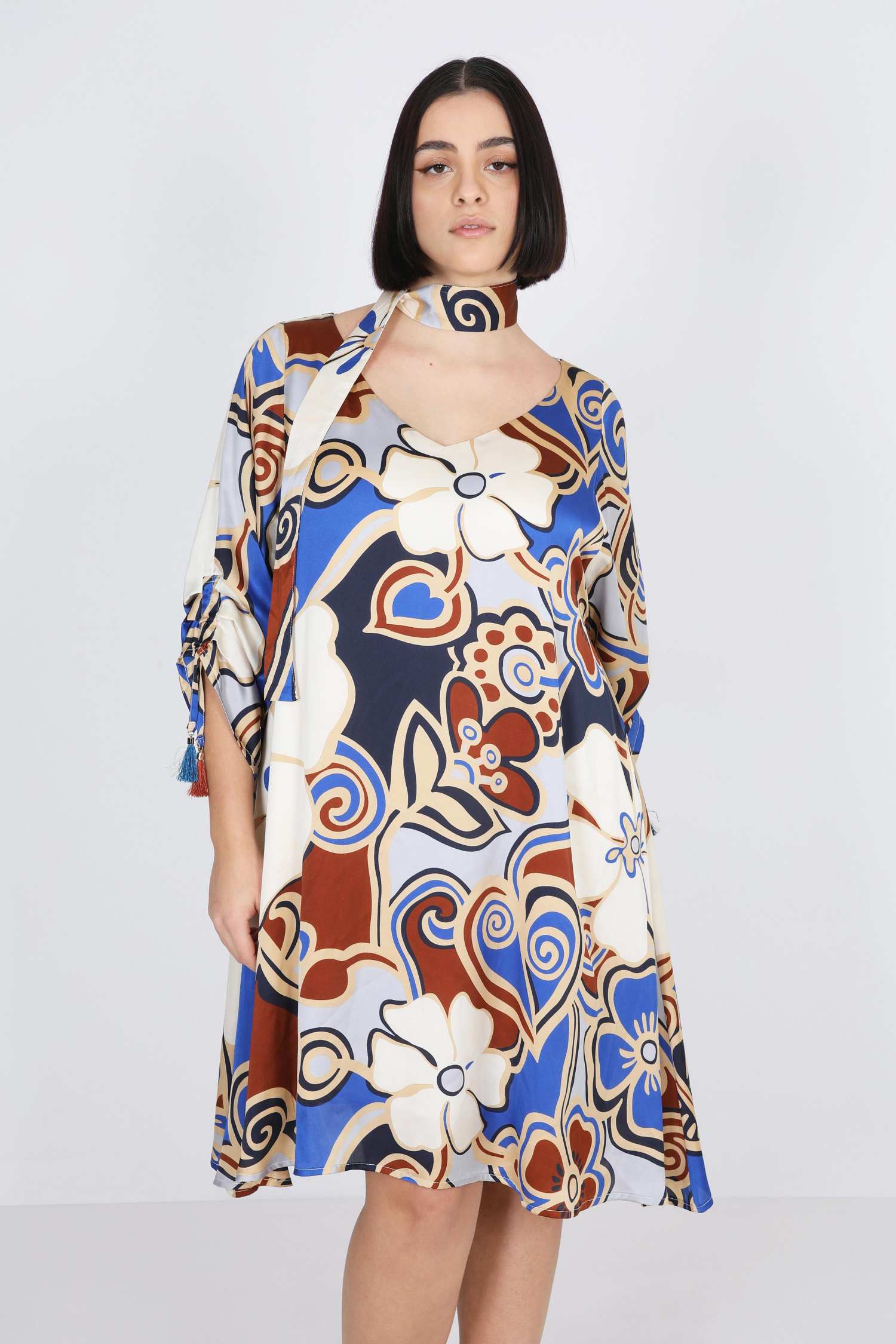 Trapeze lined dress in print