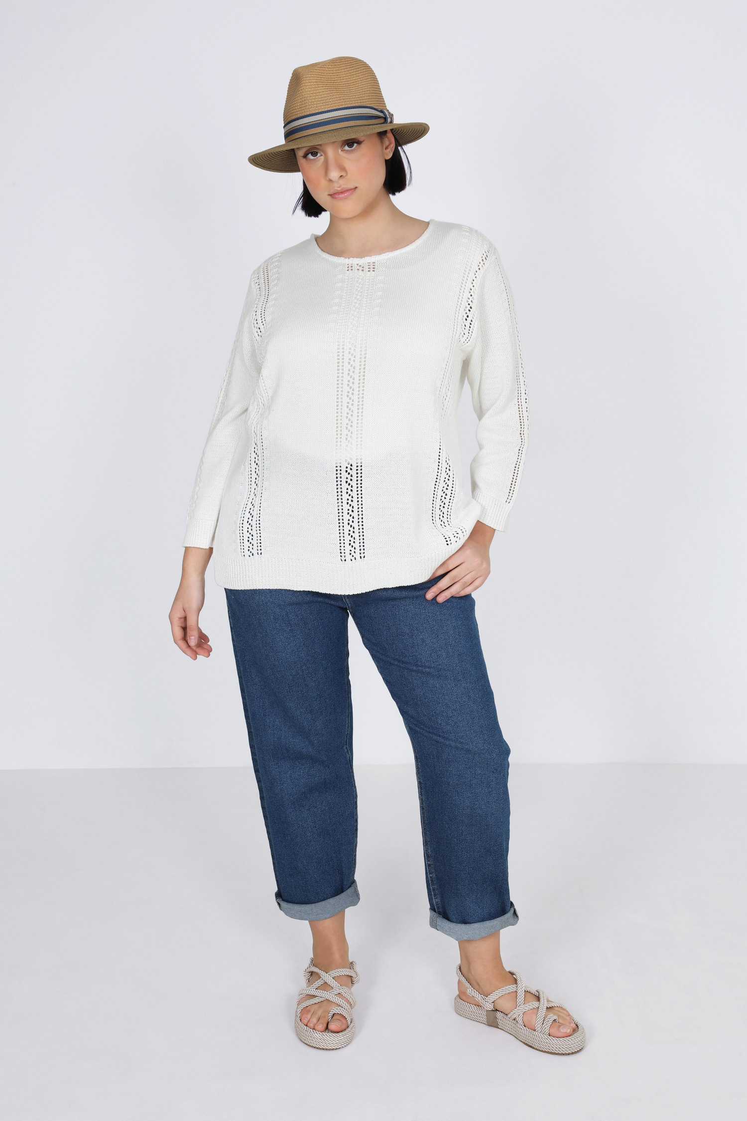 Knit sweater with openwork band