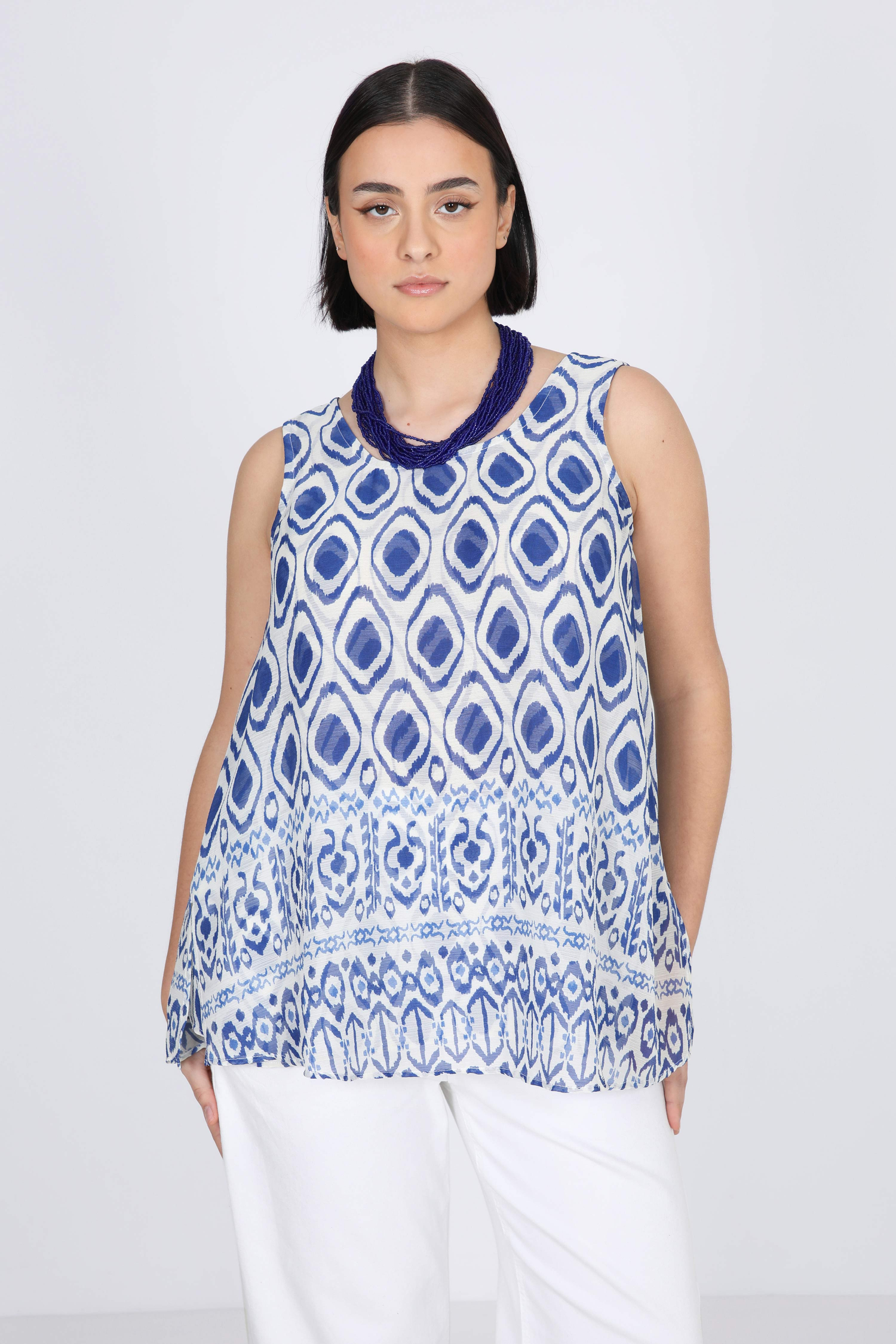 Printed veil tank top with