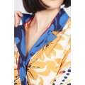 Straight printed dress with cotton braid