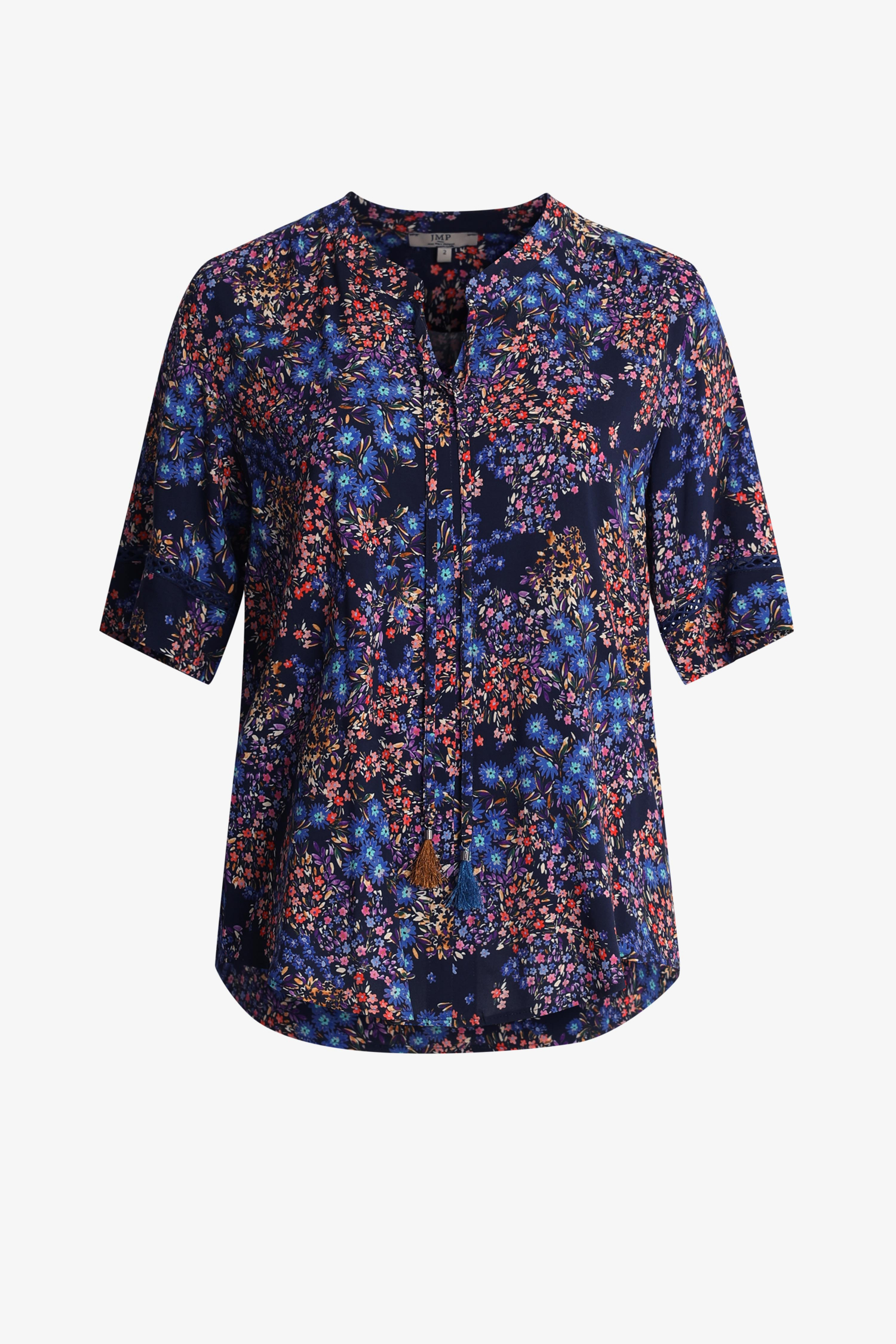Mao collar printed blouse eco-responsible fabric