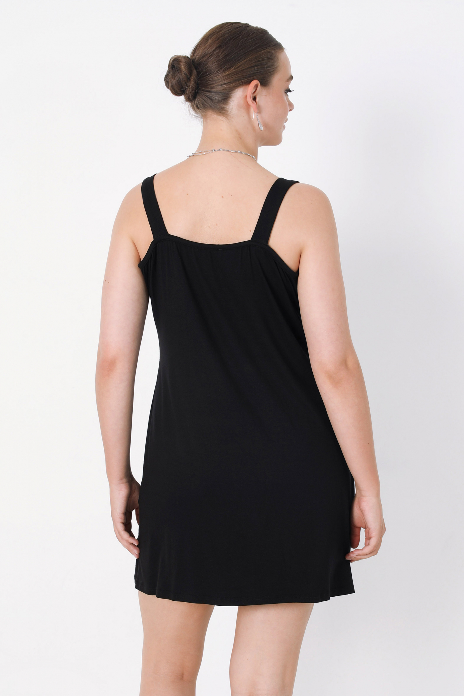 Long tank top with straps in plain knit