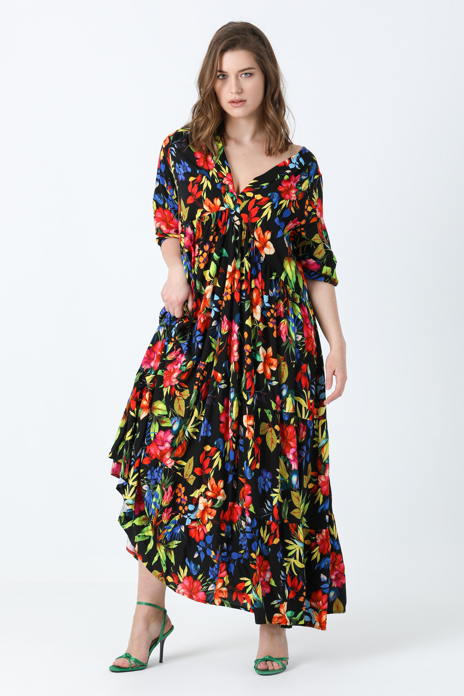 Dress in printed viscose eco-responsible fabrics