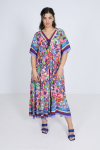 Long dress in printed fibranne