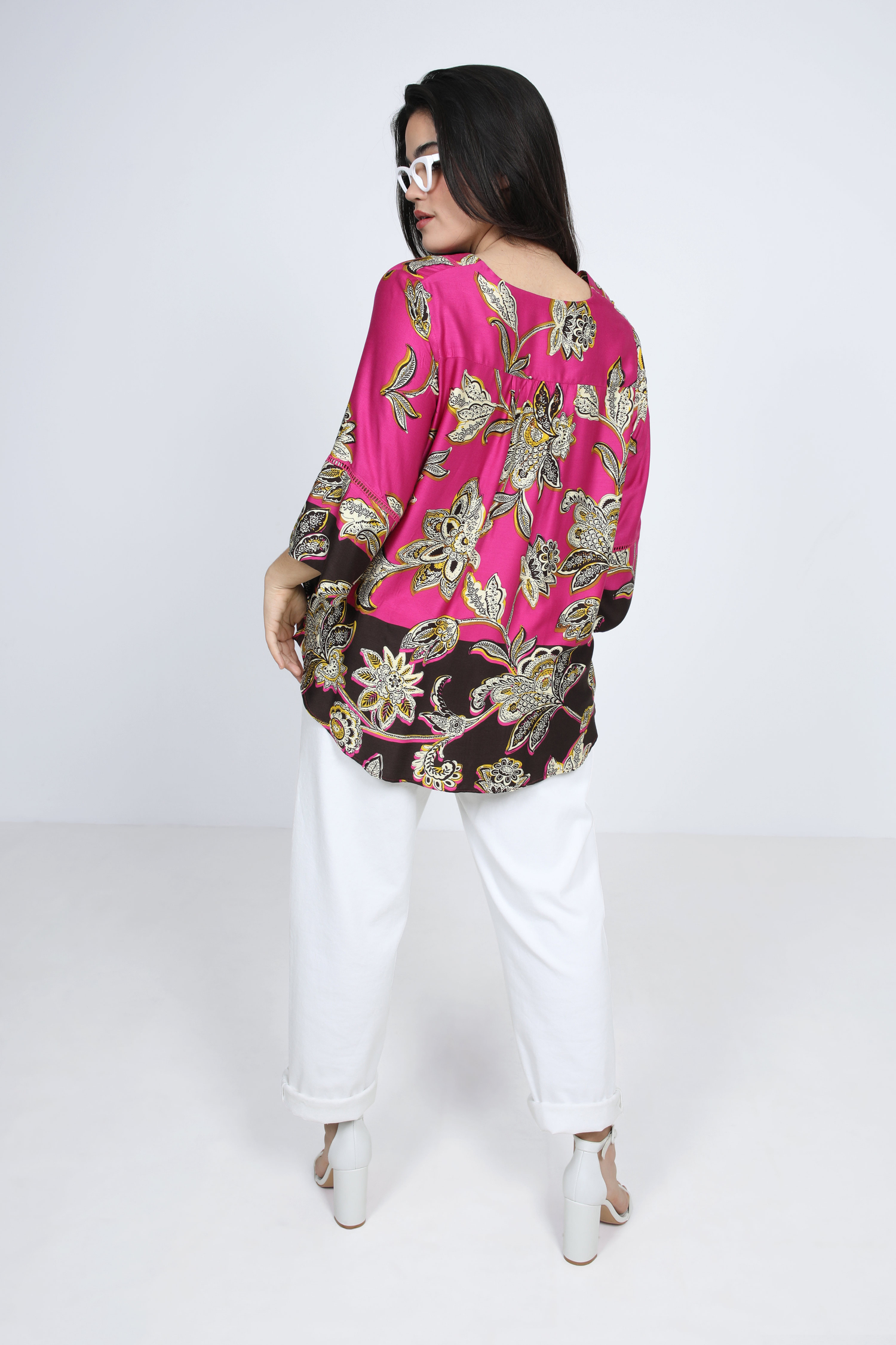Printed satin blouse with braid