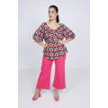 Blouse imprimée avec volants en cascade