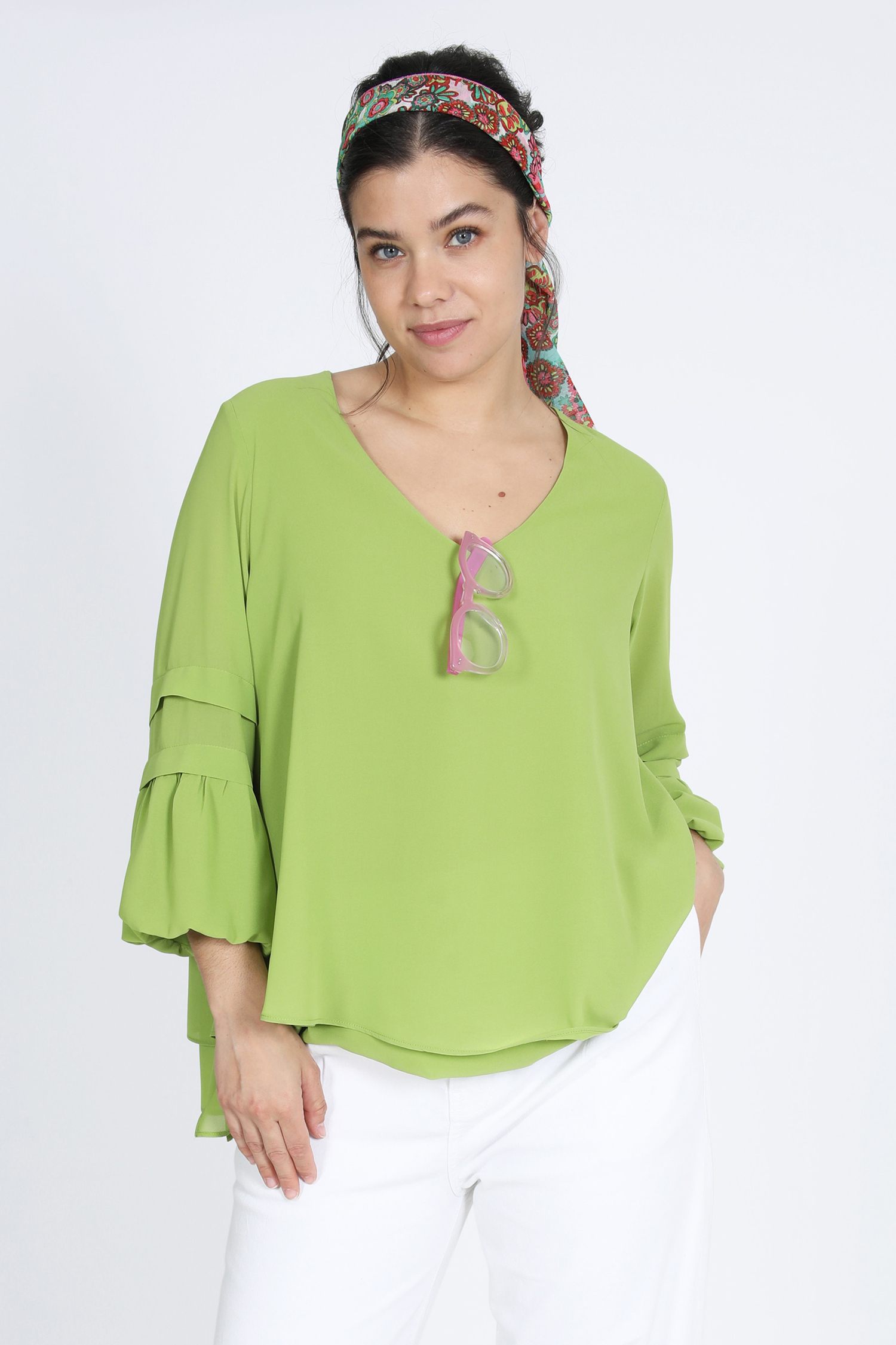 Layered trapeze blouse in plain voile