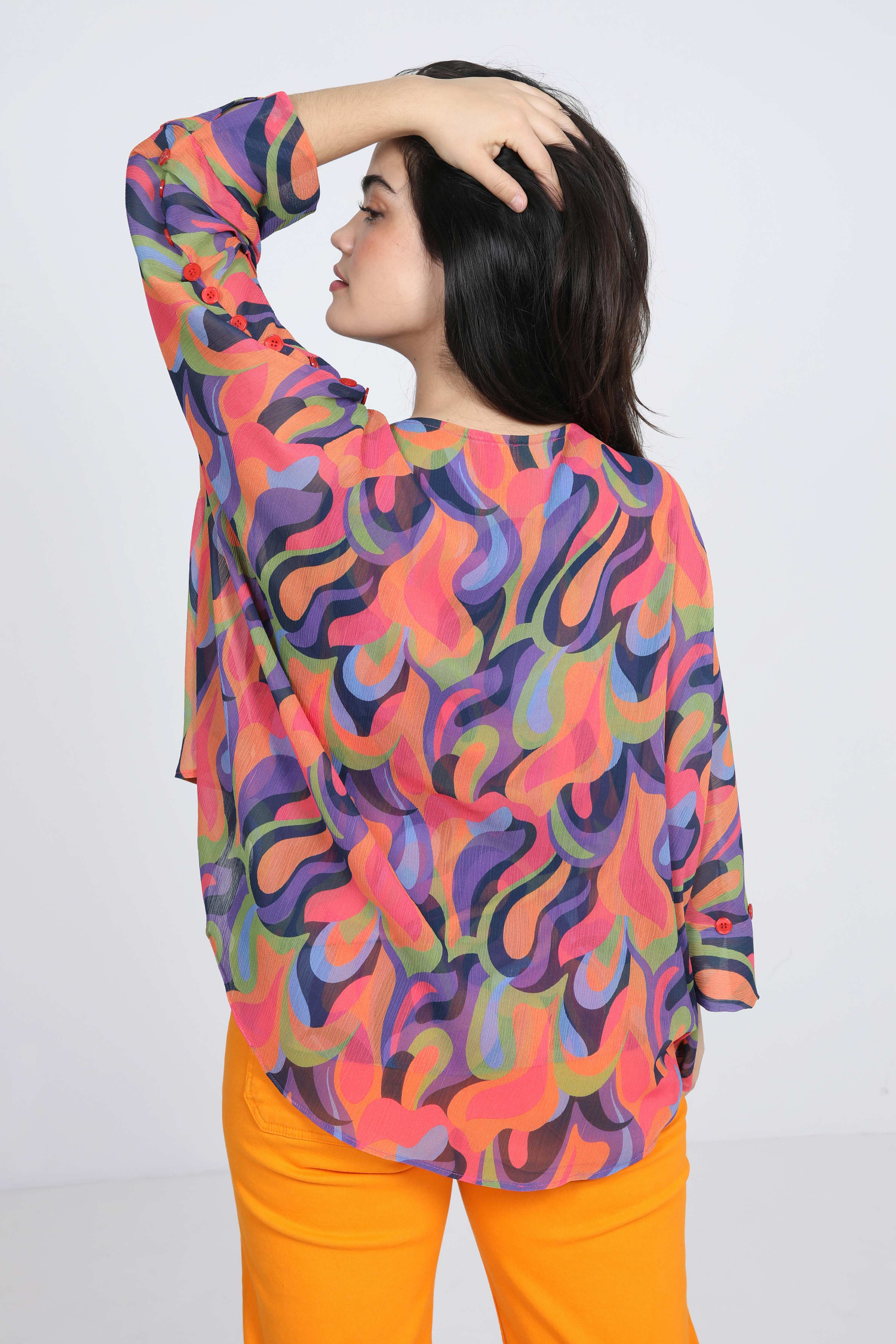 T-shaped printed voile blouse