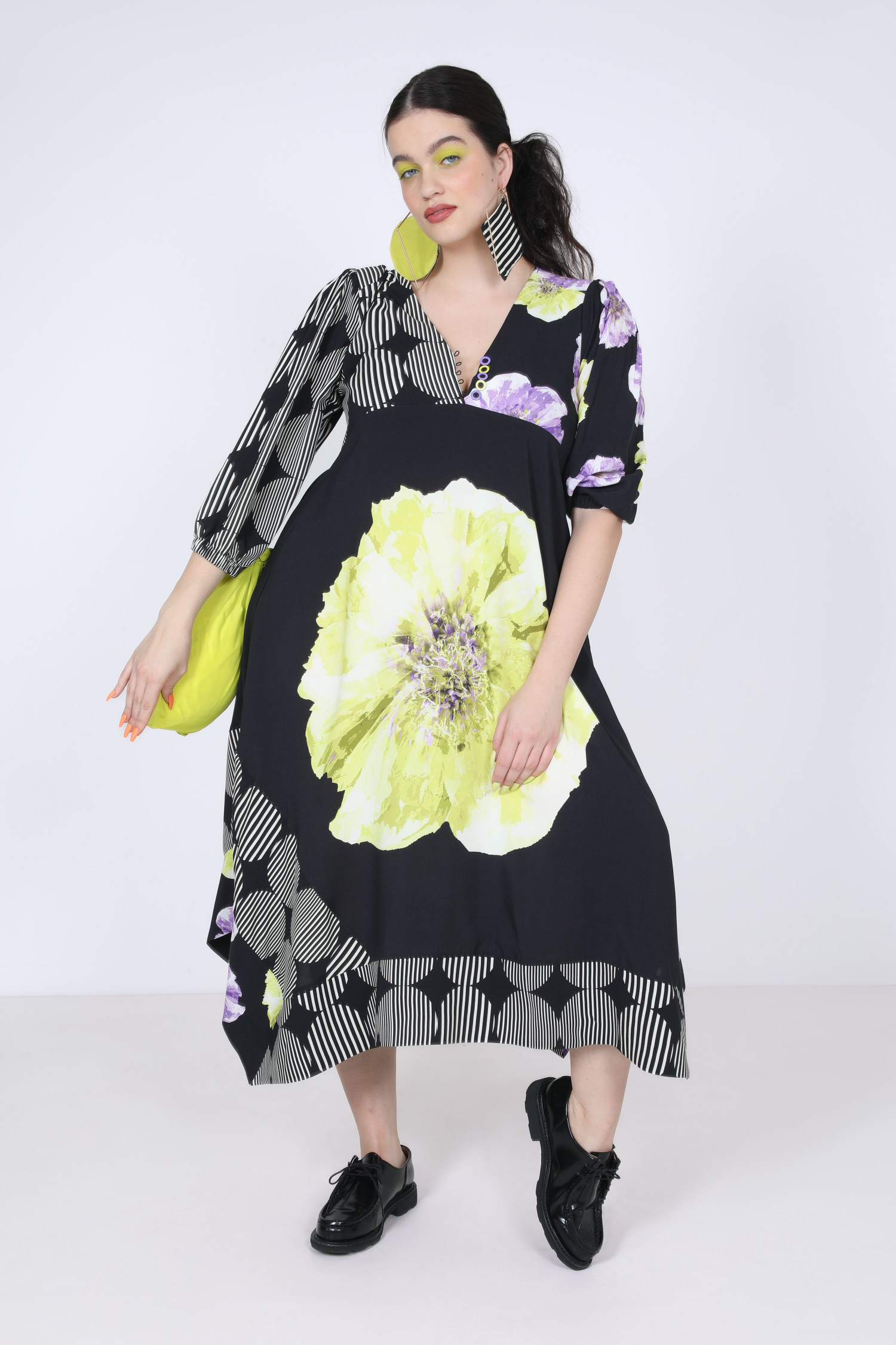 Long dress with printed patch effect