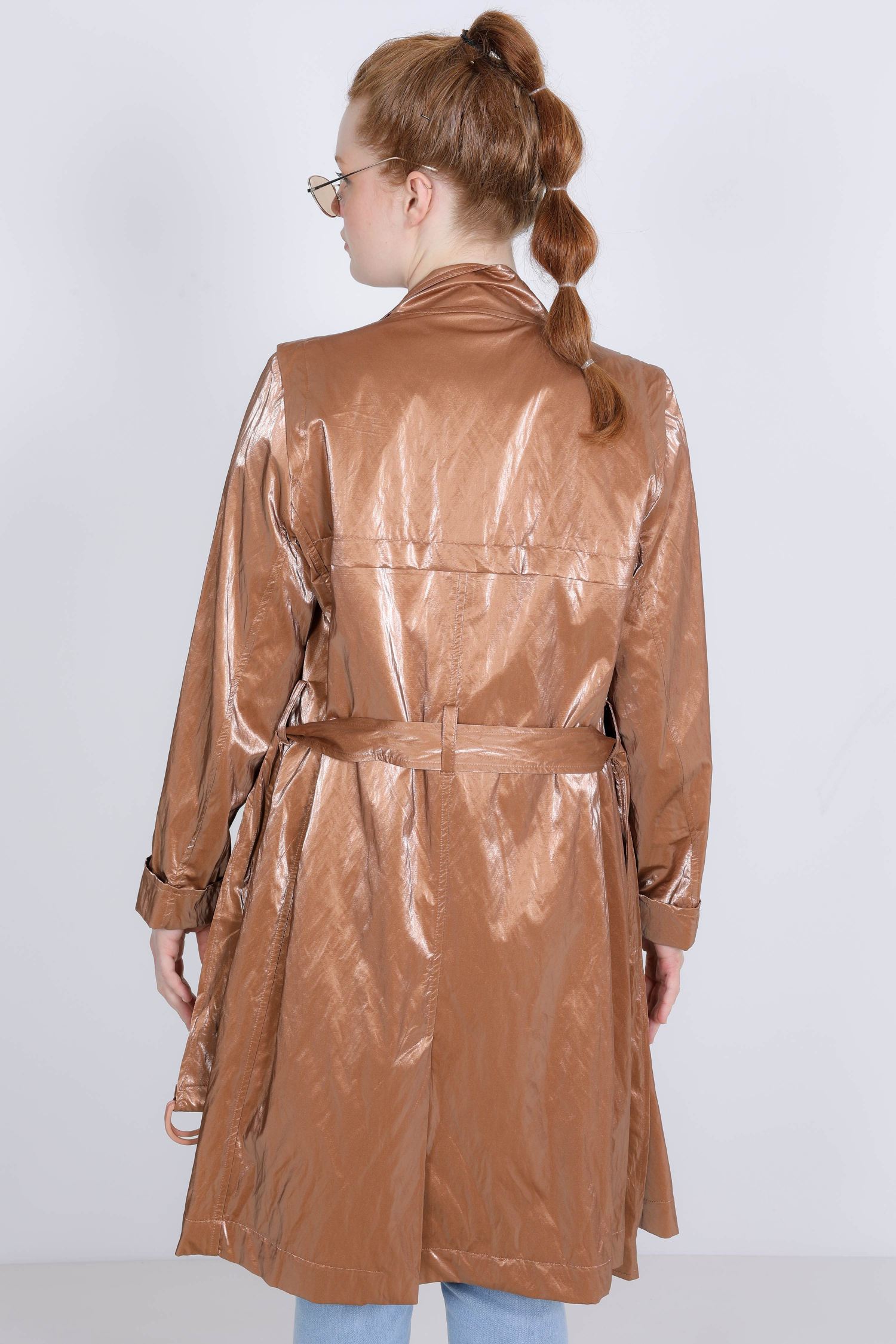 Coated-effect plain trench coat