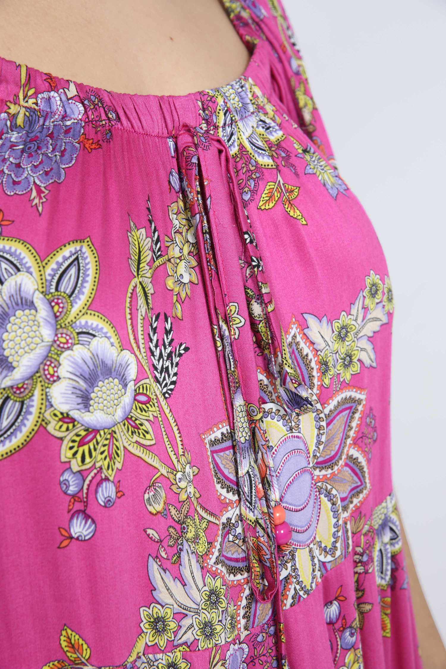 Printed midi dress with satin-effect ruffles