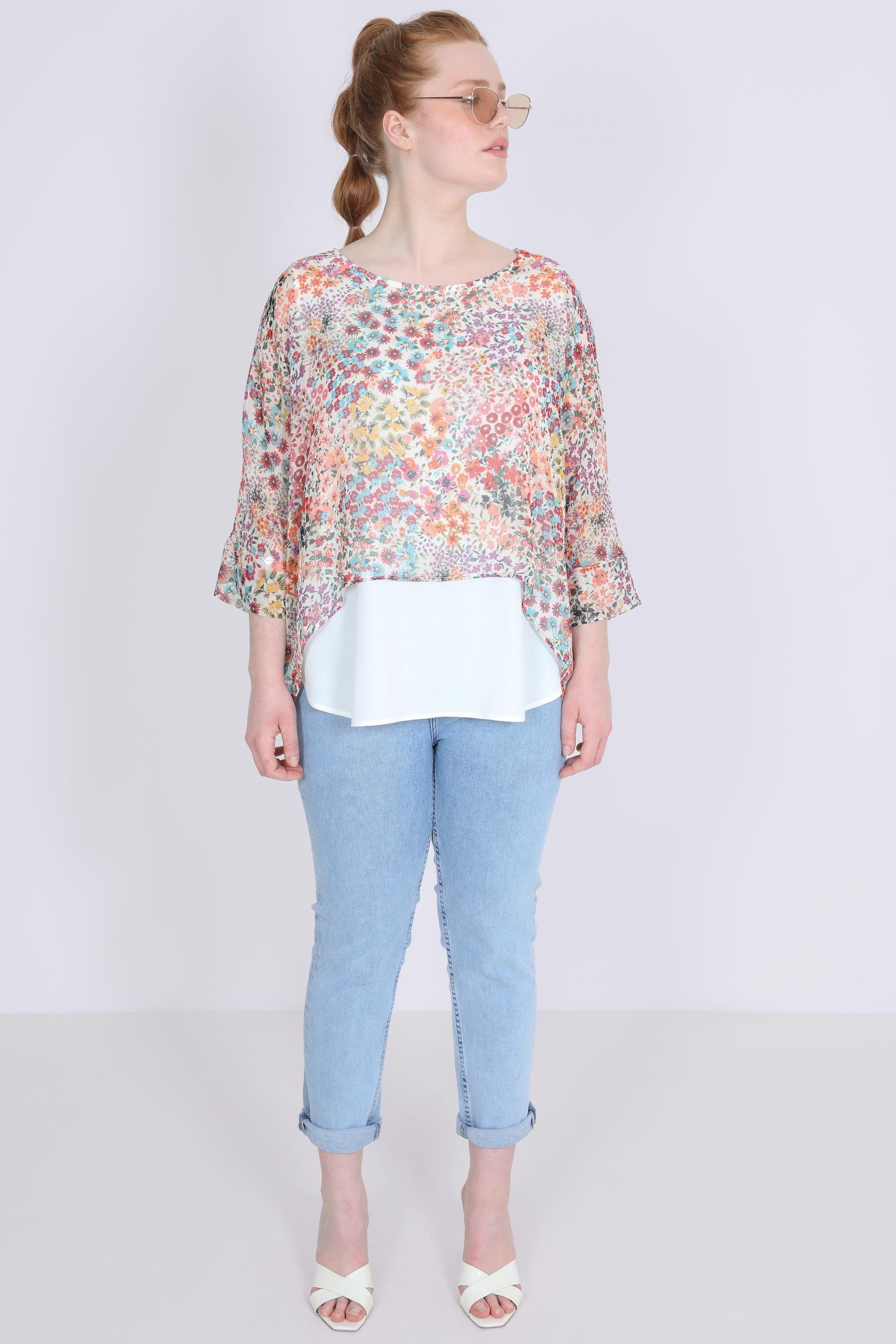 Printed voile layered blouse