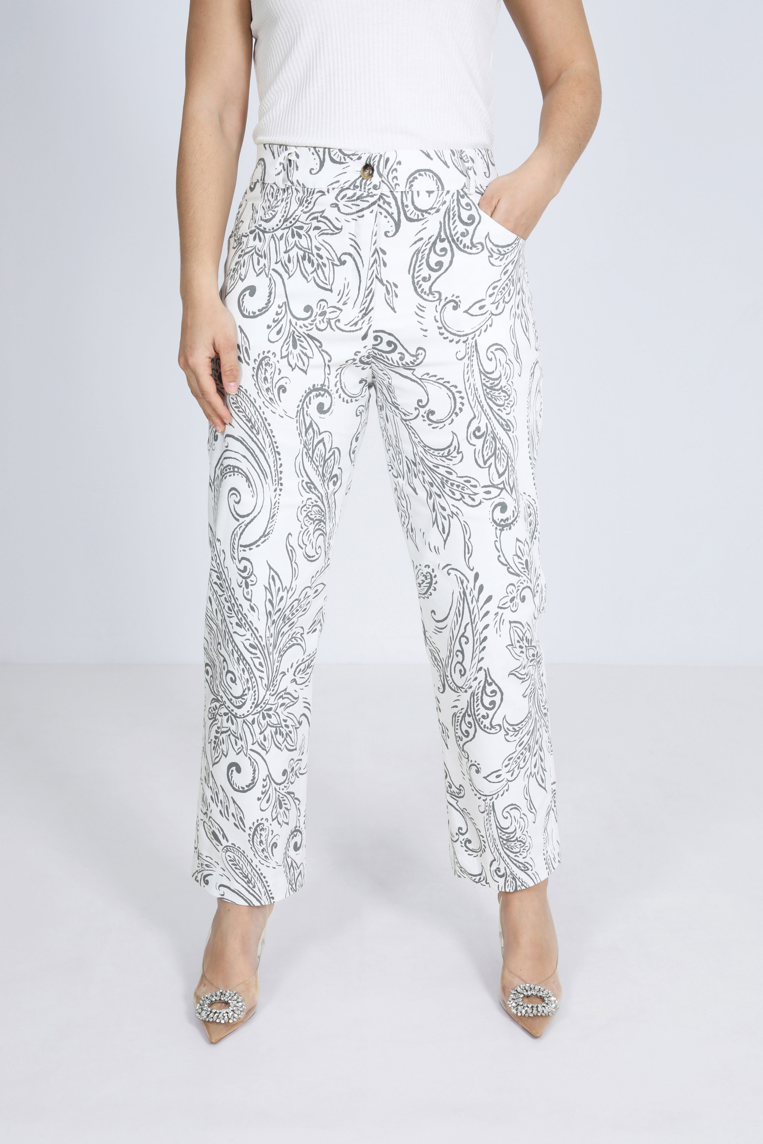 5-pocket trousers in printed cotton