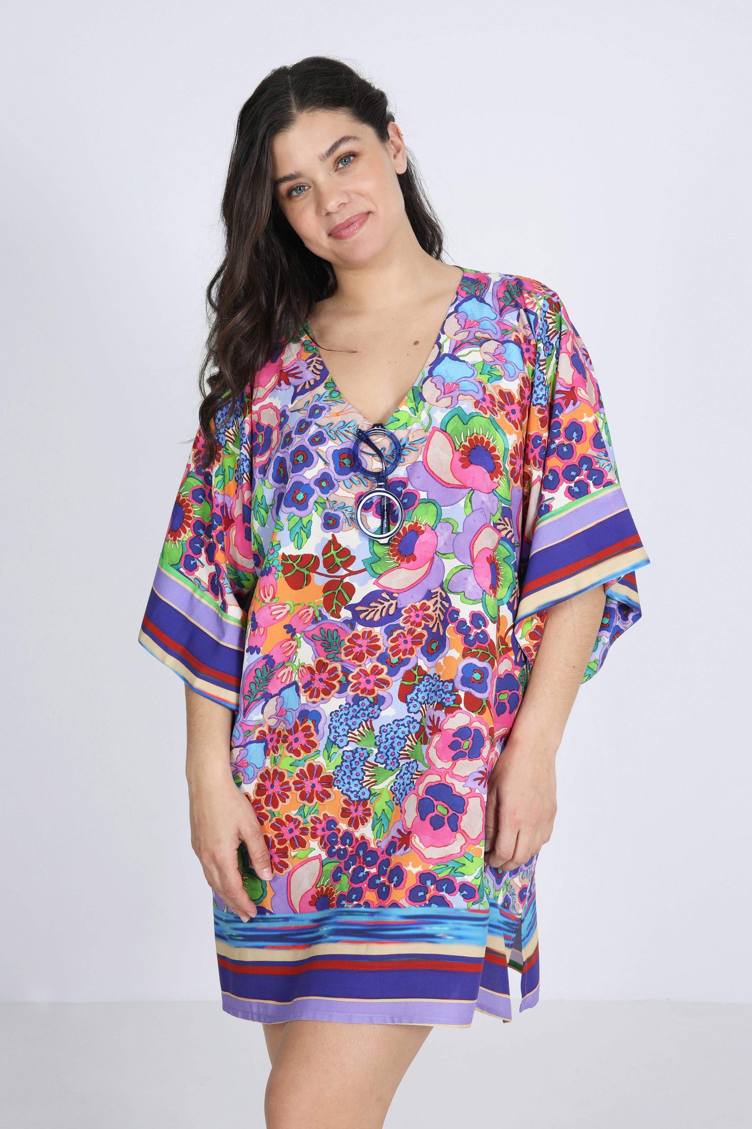 Floral print tunic with striped base design