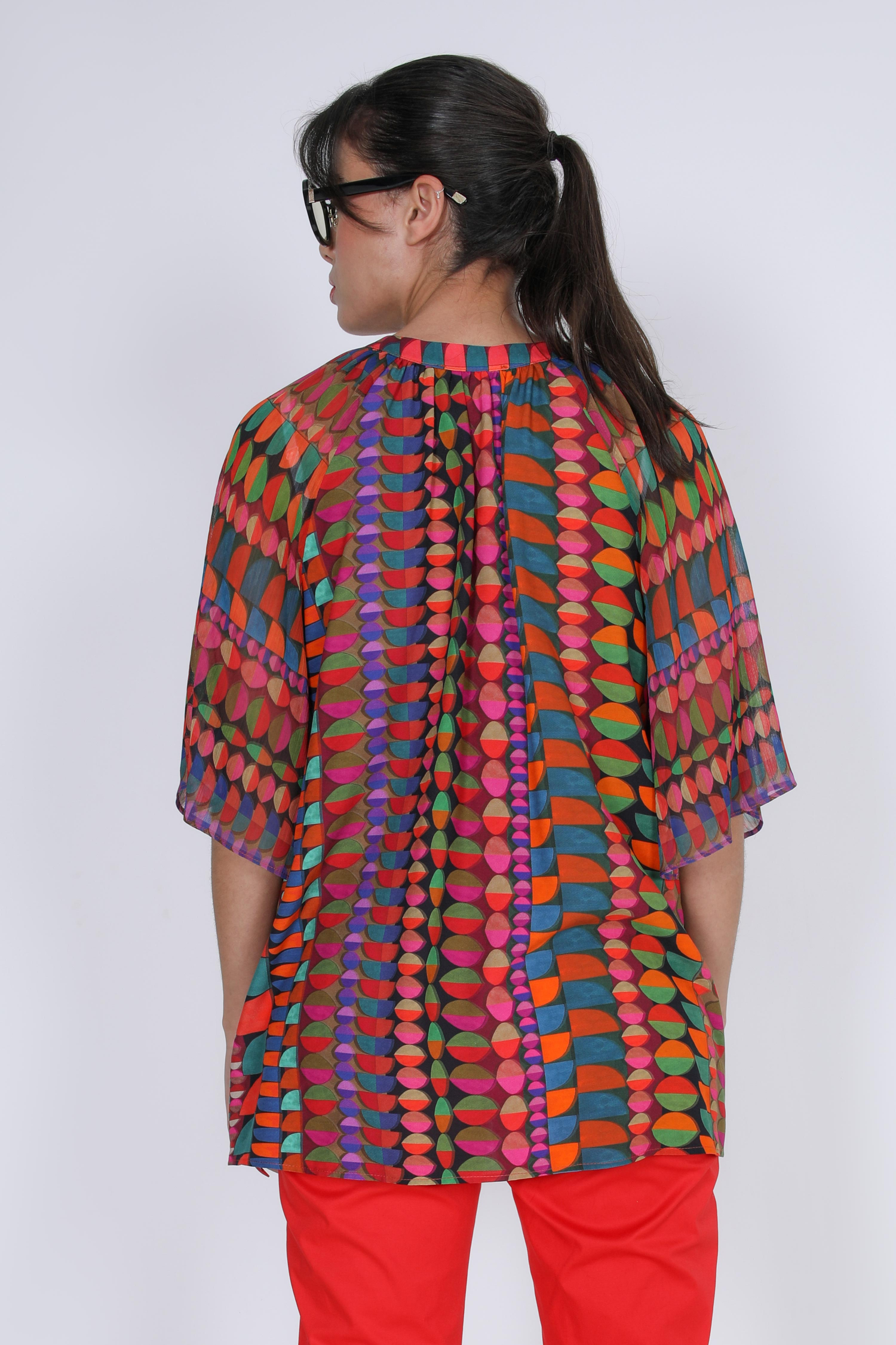 Printed blouse with a plastron