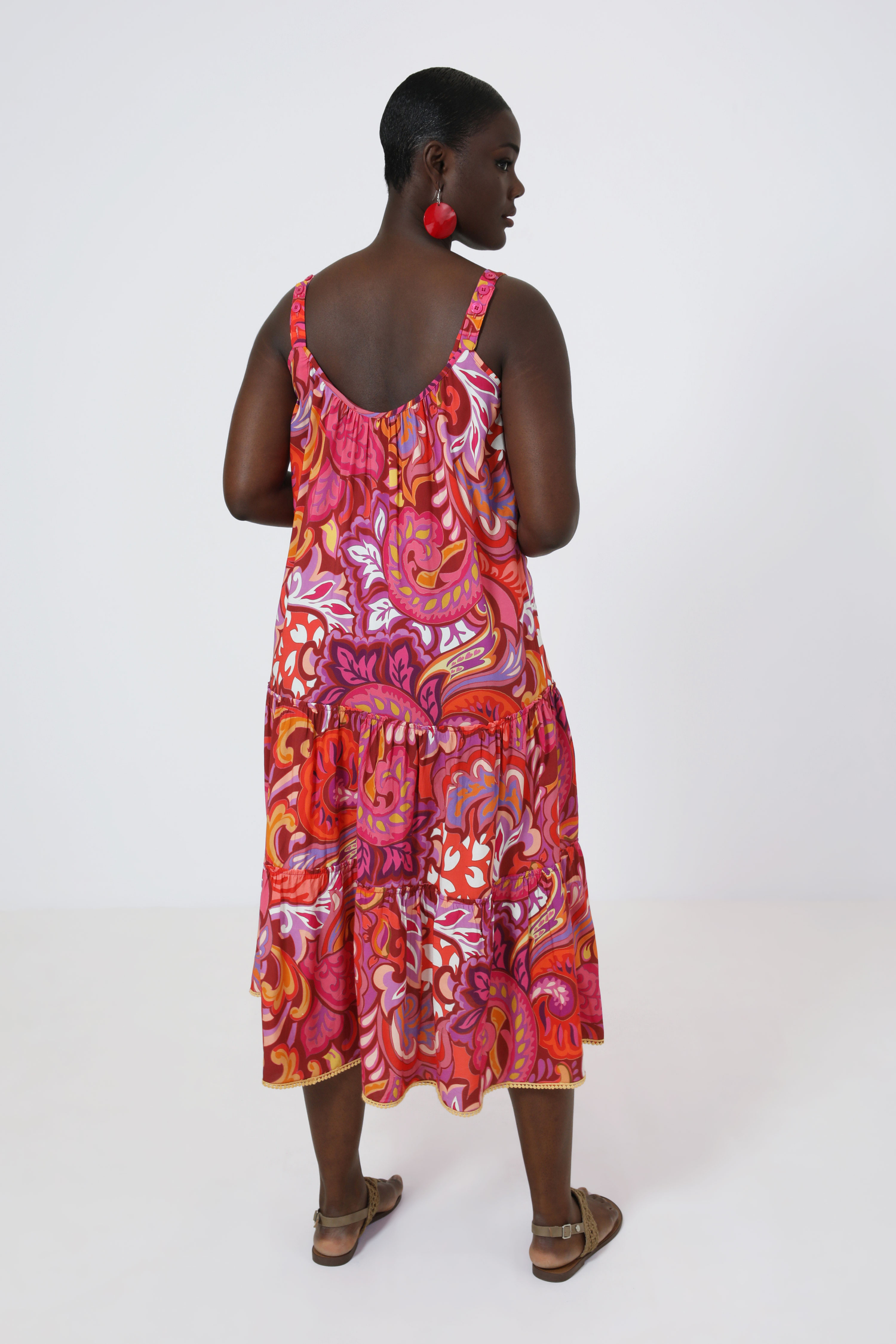 Long ruffled bohemian-style strappy dress