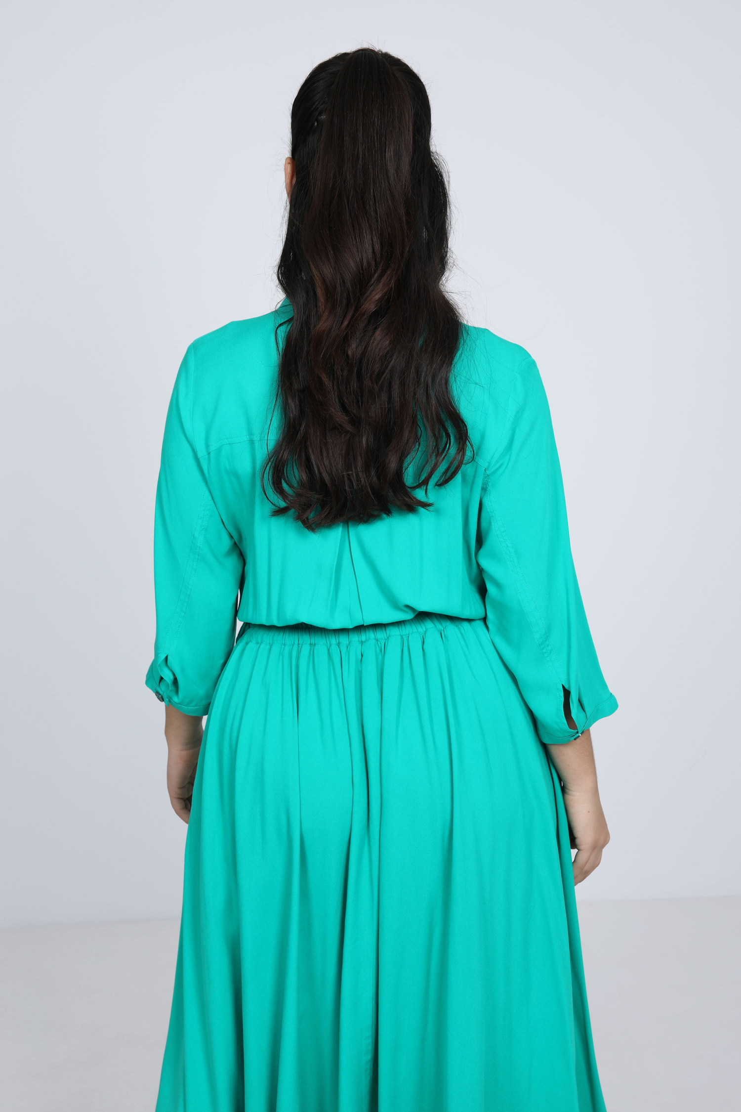Plain midi dress with two-in-one effect
