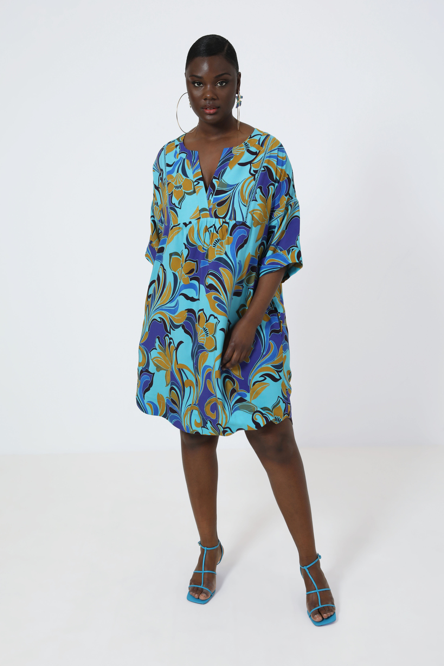 Printed viscose dress with plastron
