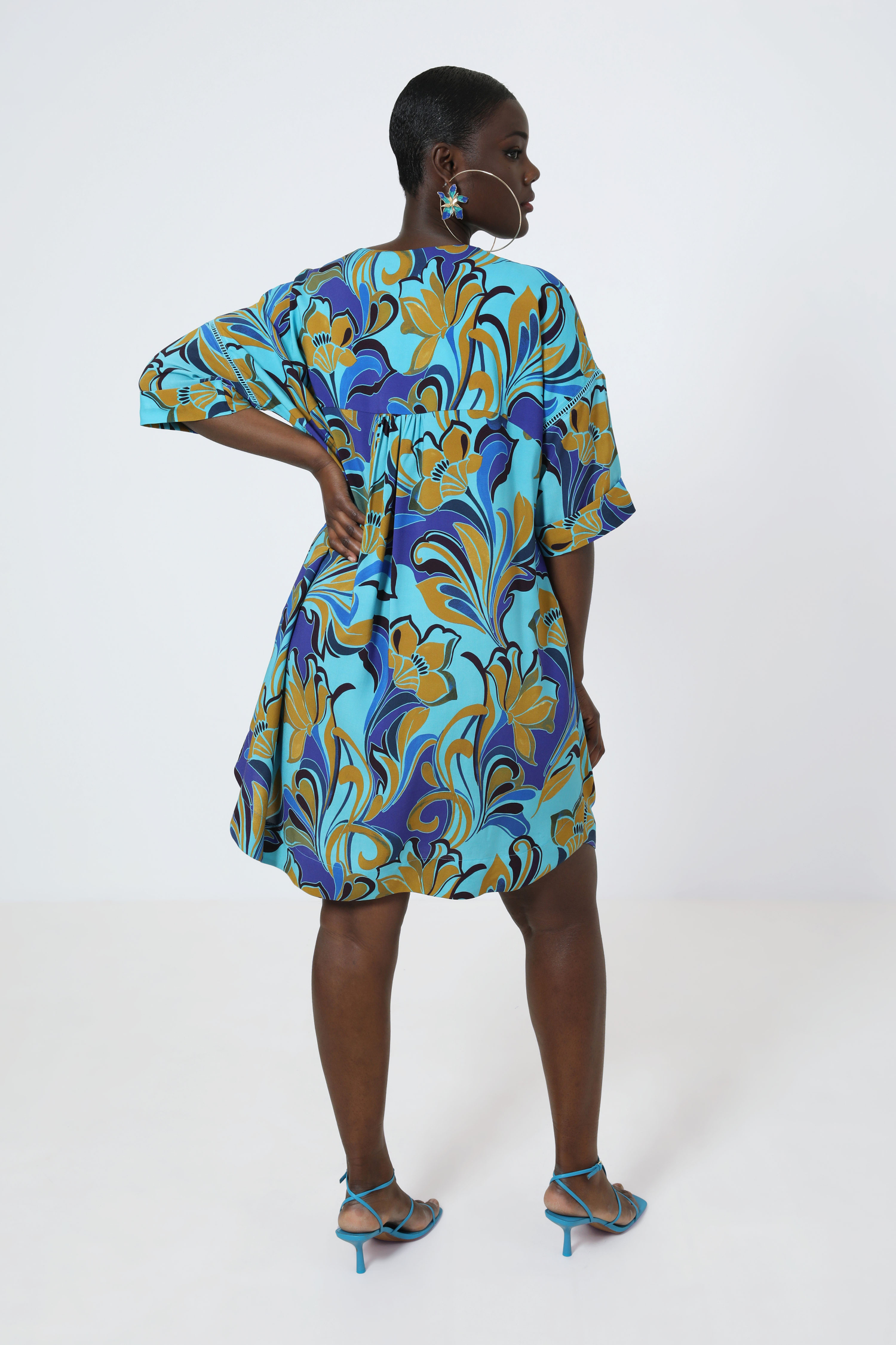 Printed viscose dress with plastron