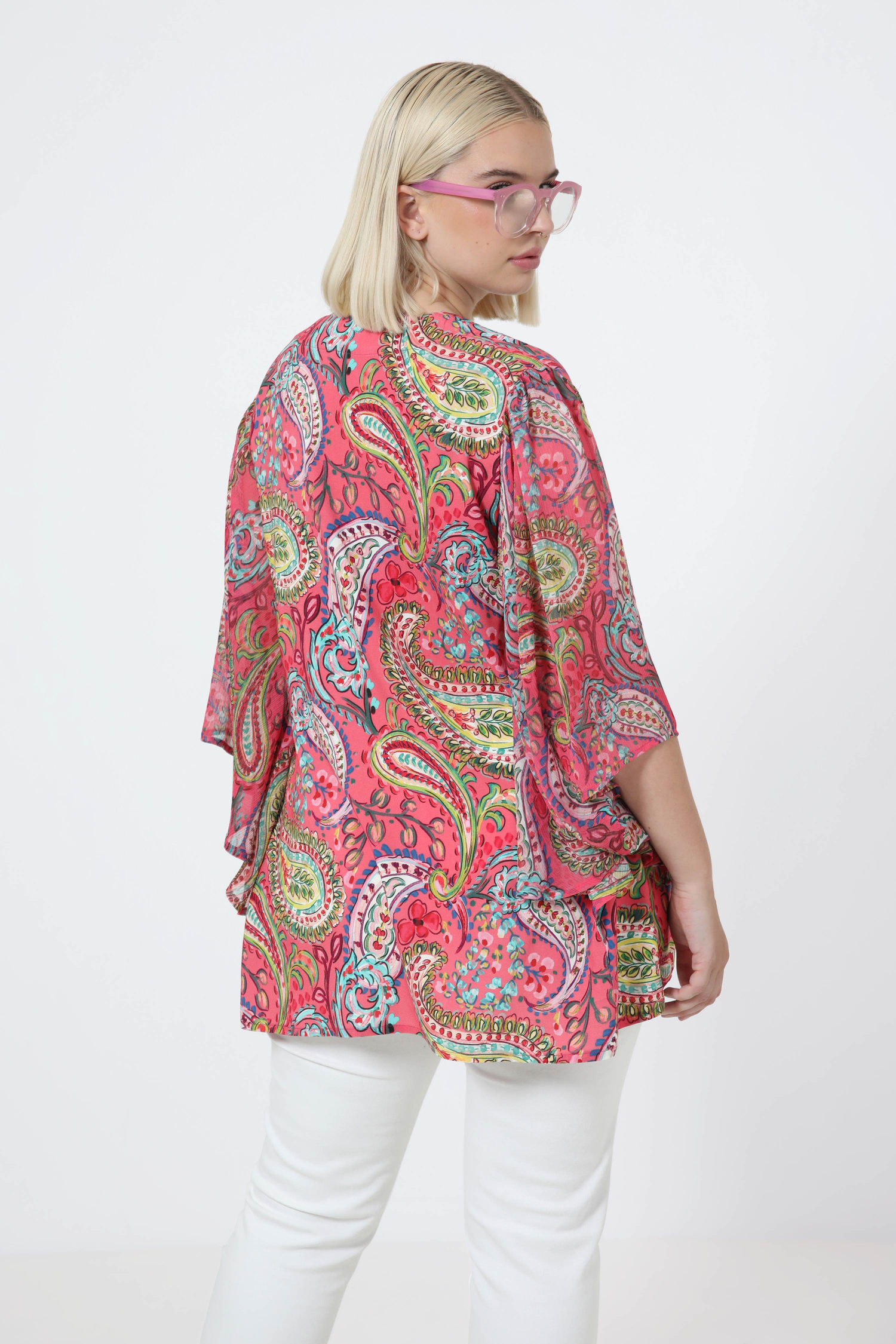 Printed blouse with butterfly sleeves