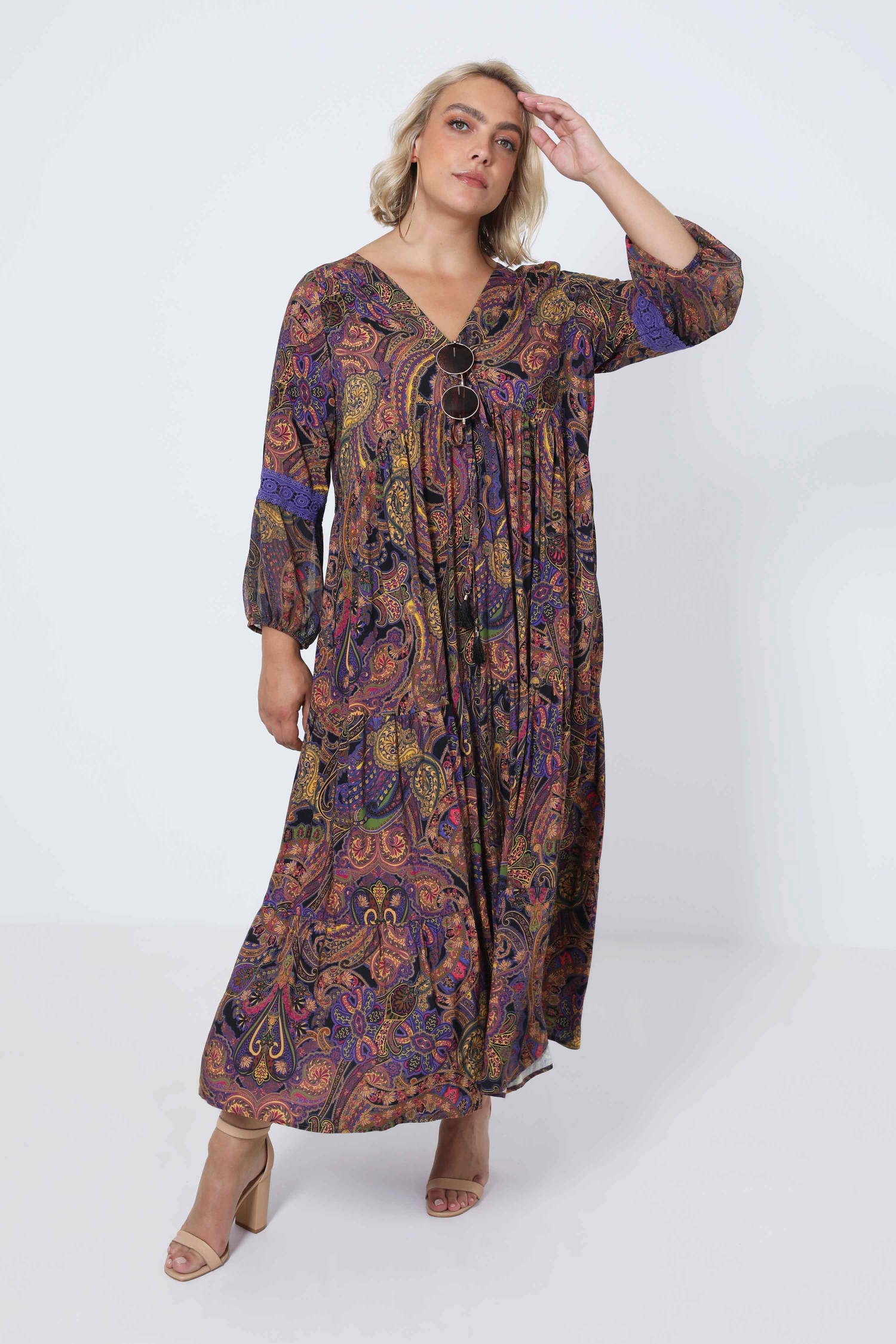 Bohemian style printed long dress eco-responsible fabric