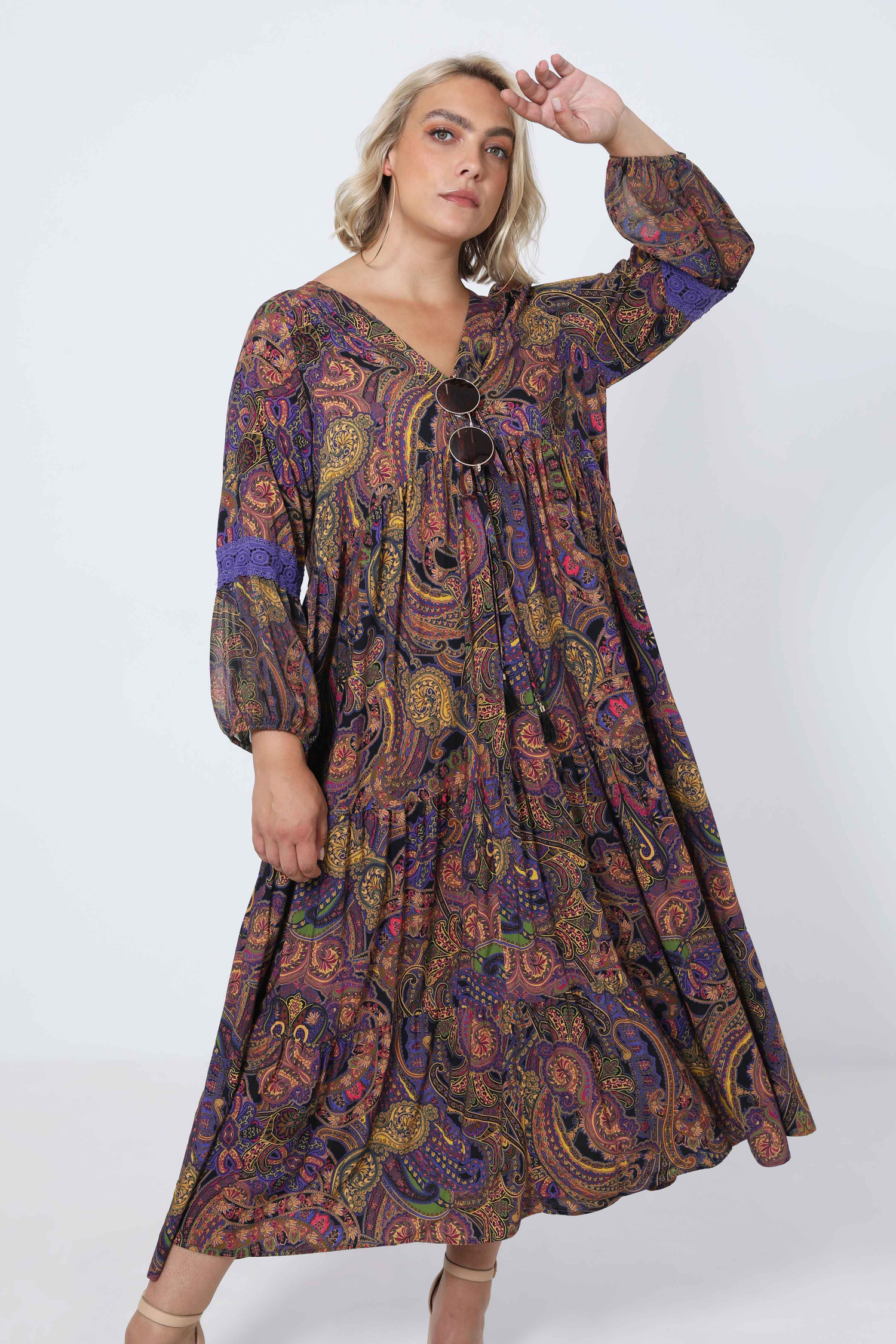 Bohemian style printed long dress eco-responsible fabric