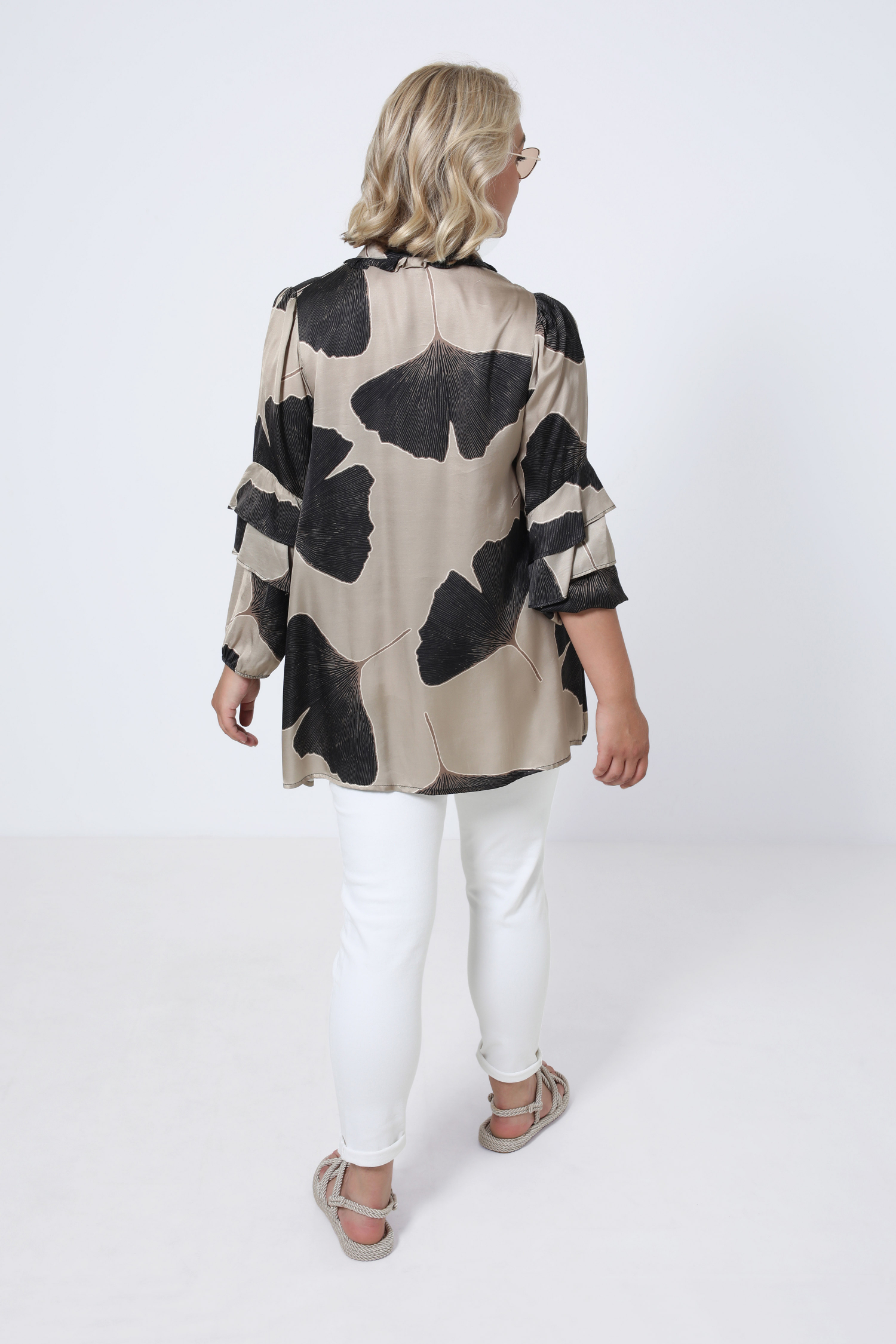 Satin-effect printed blouse