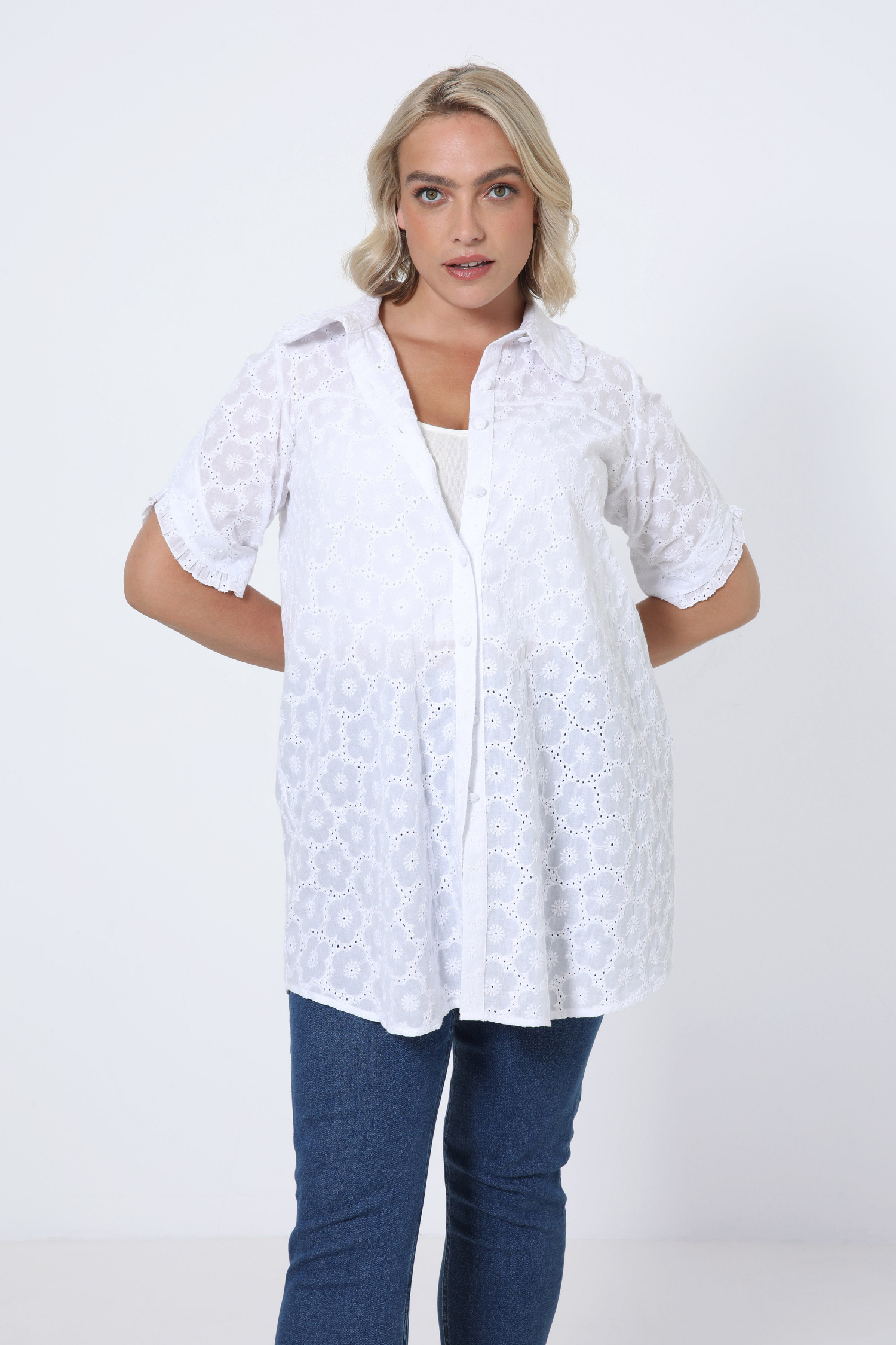 Plain English embroidery long shirt