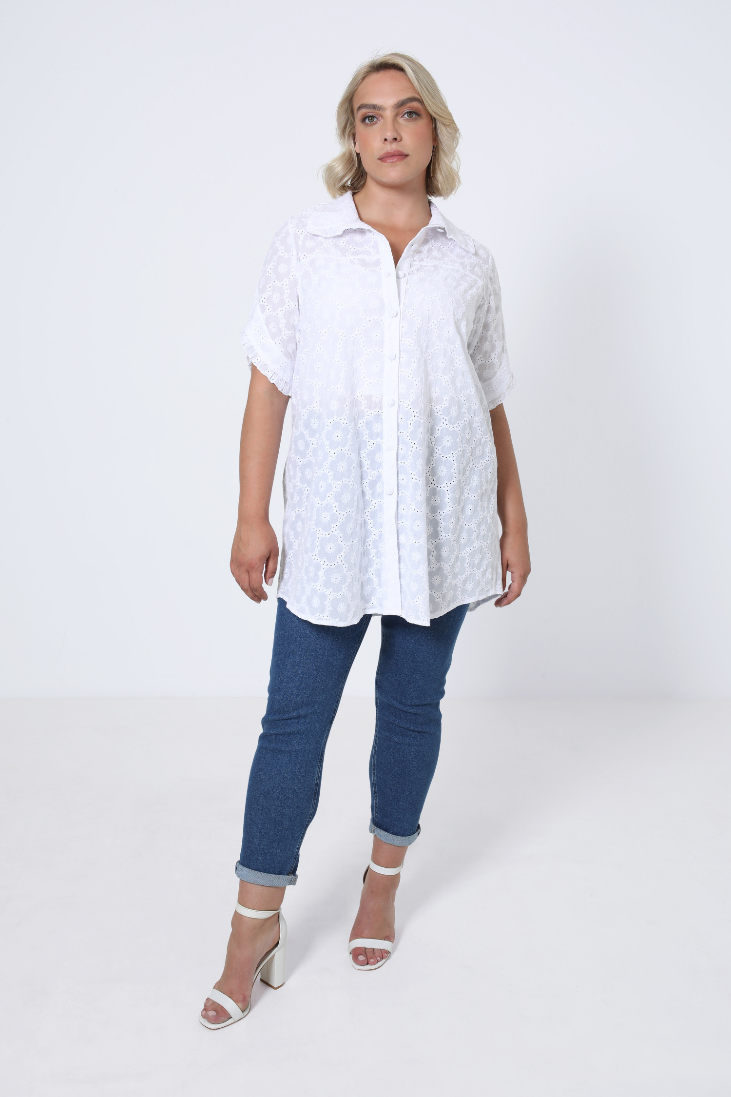 Plain English embroidery long shirt