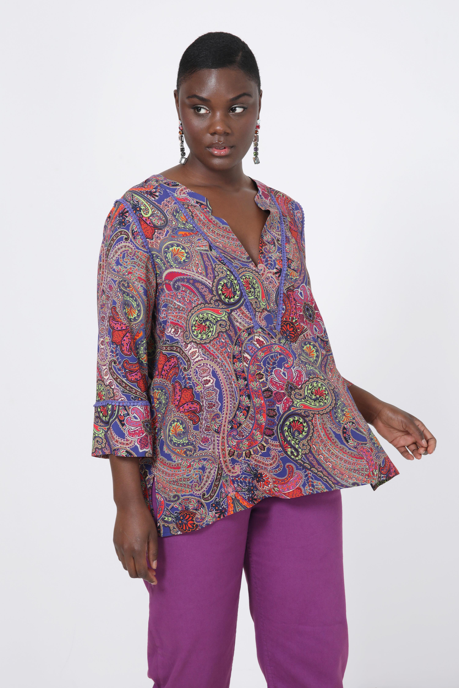 Printed blouse with braid