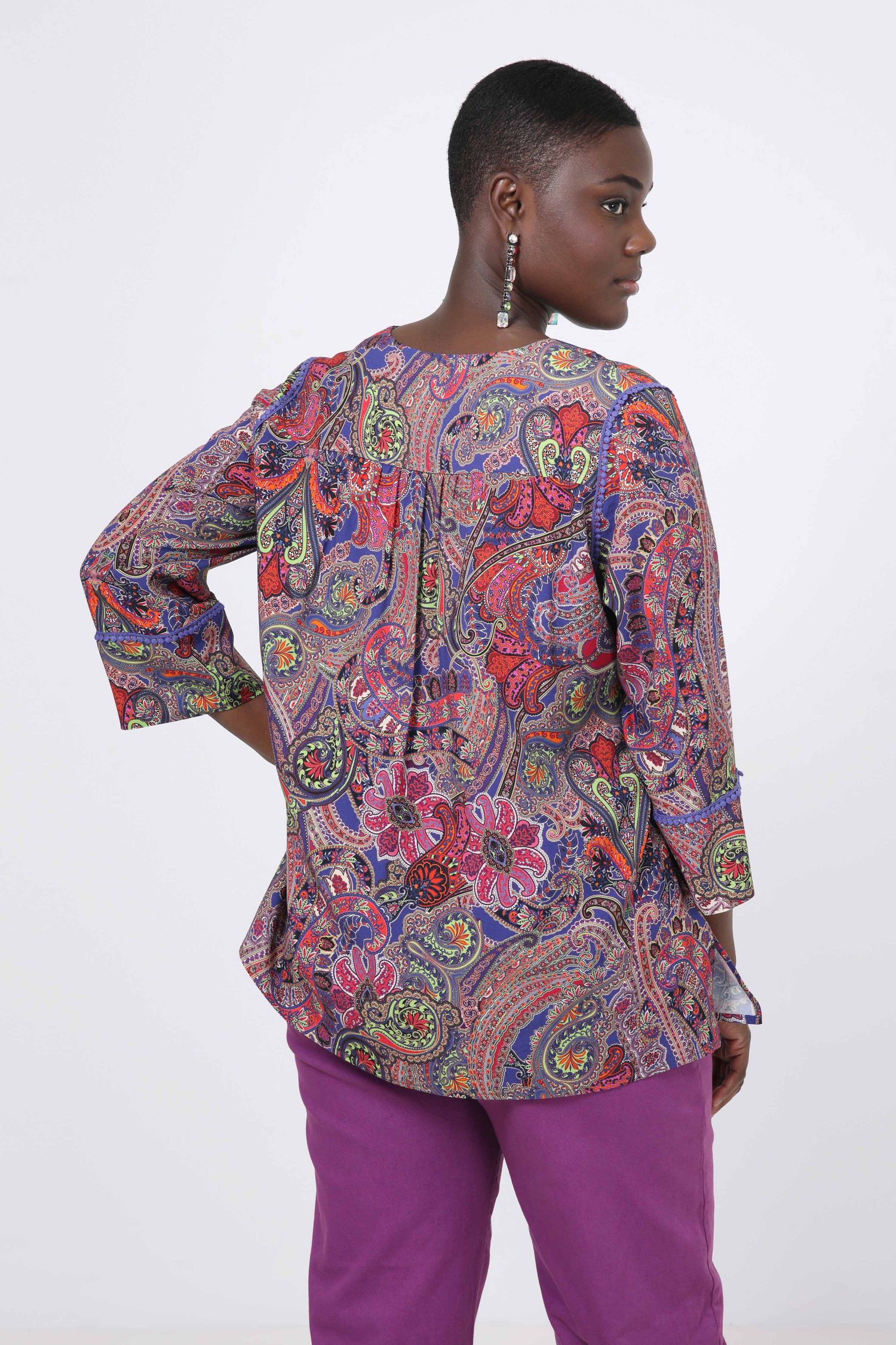 Printed blouse with braid