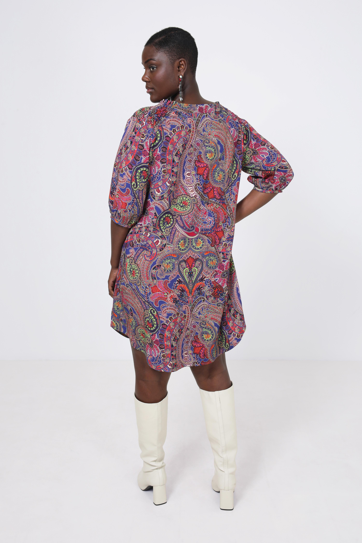 Printed midi dress with braid
