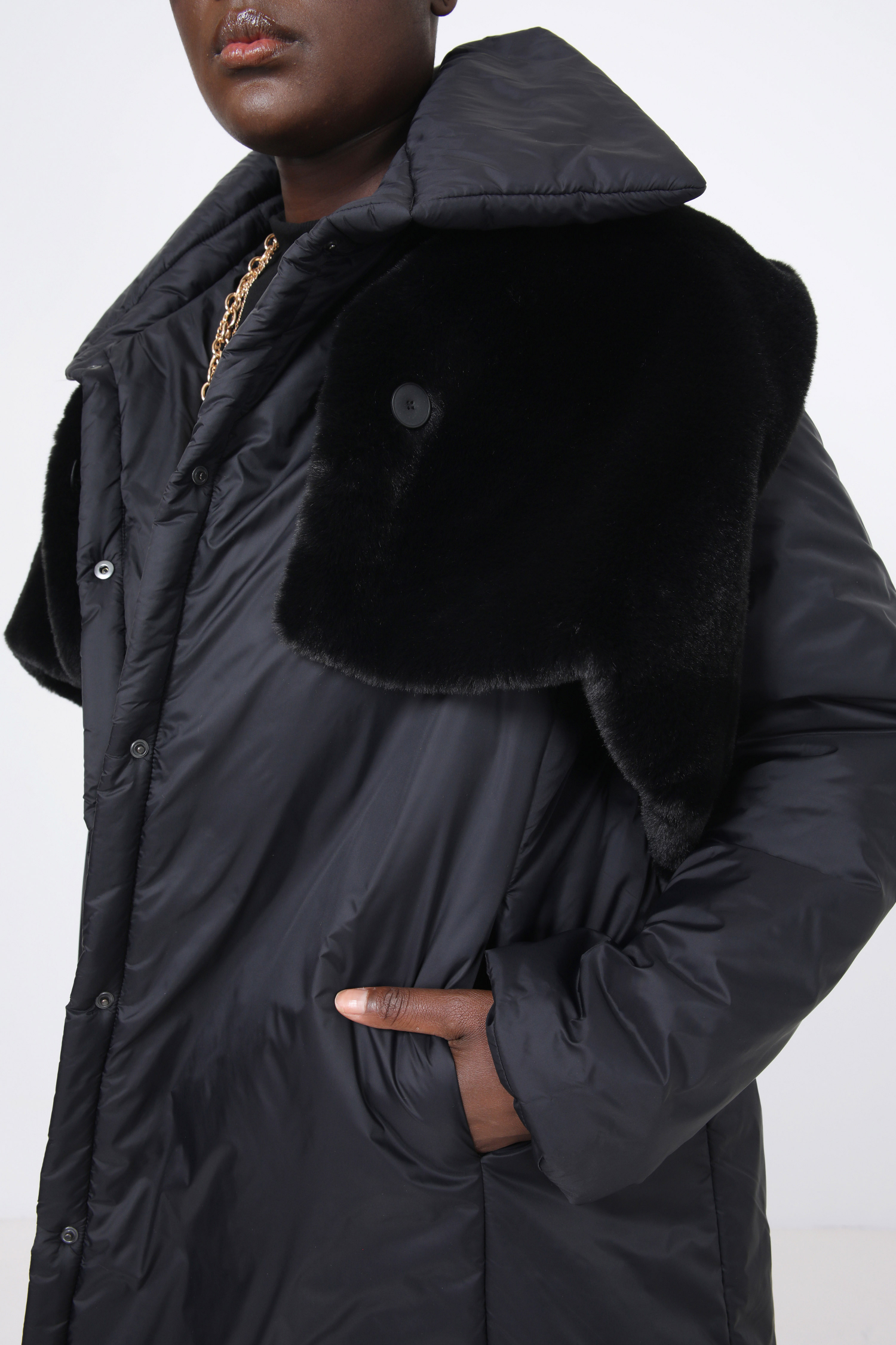 Down jacket with faux fur vest