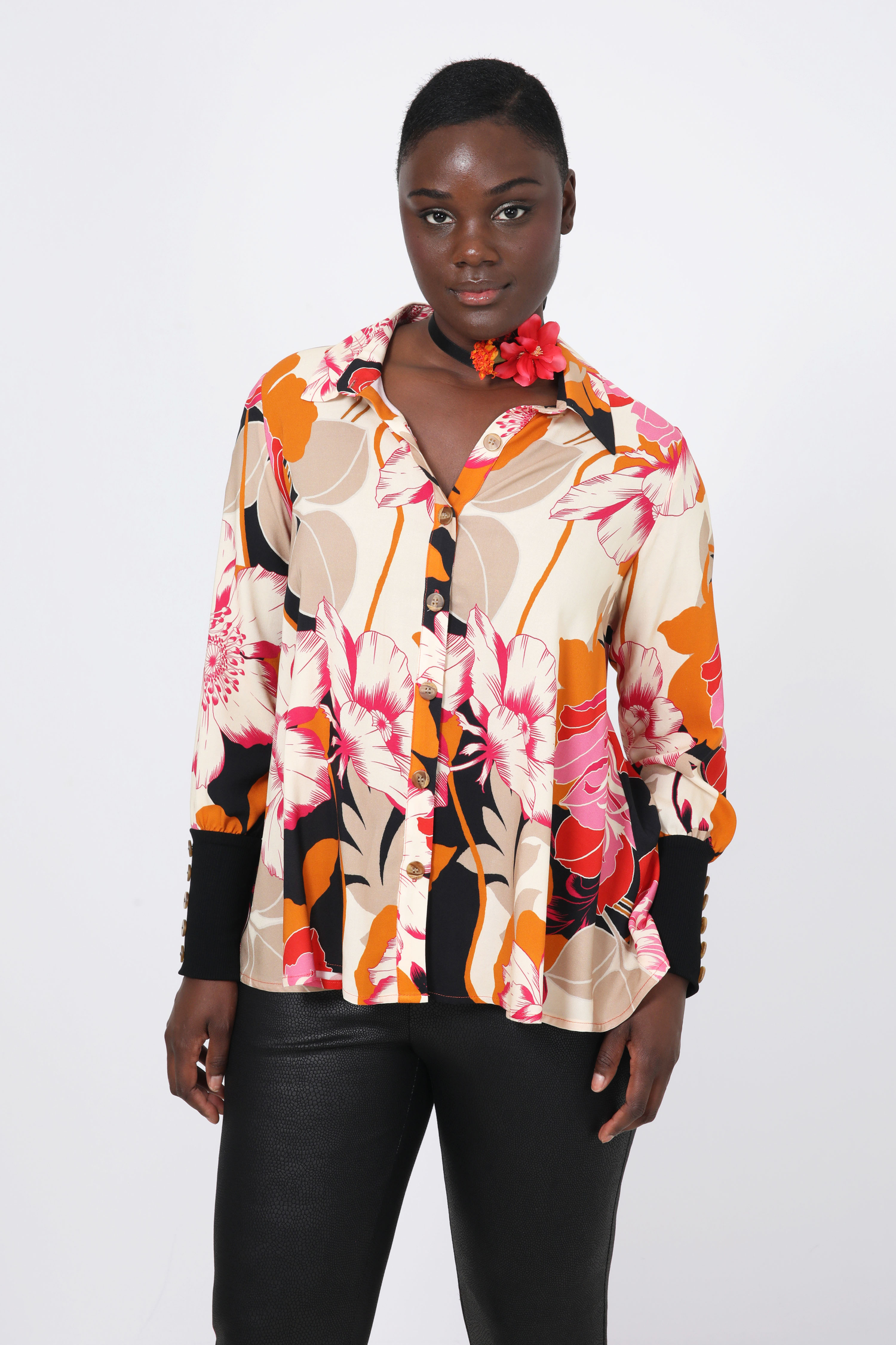 Chemise imprimée avec poignet en cote unie