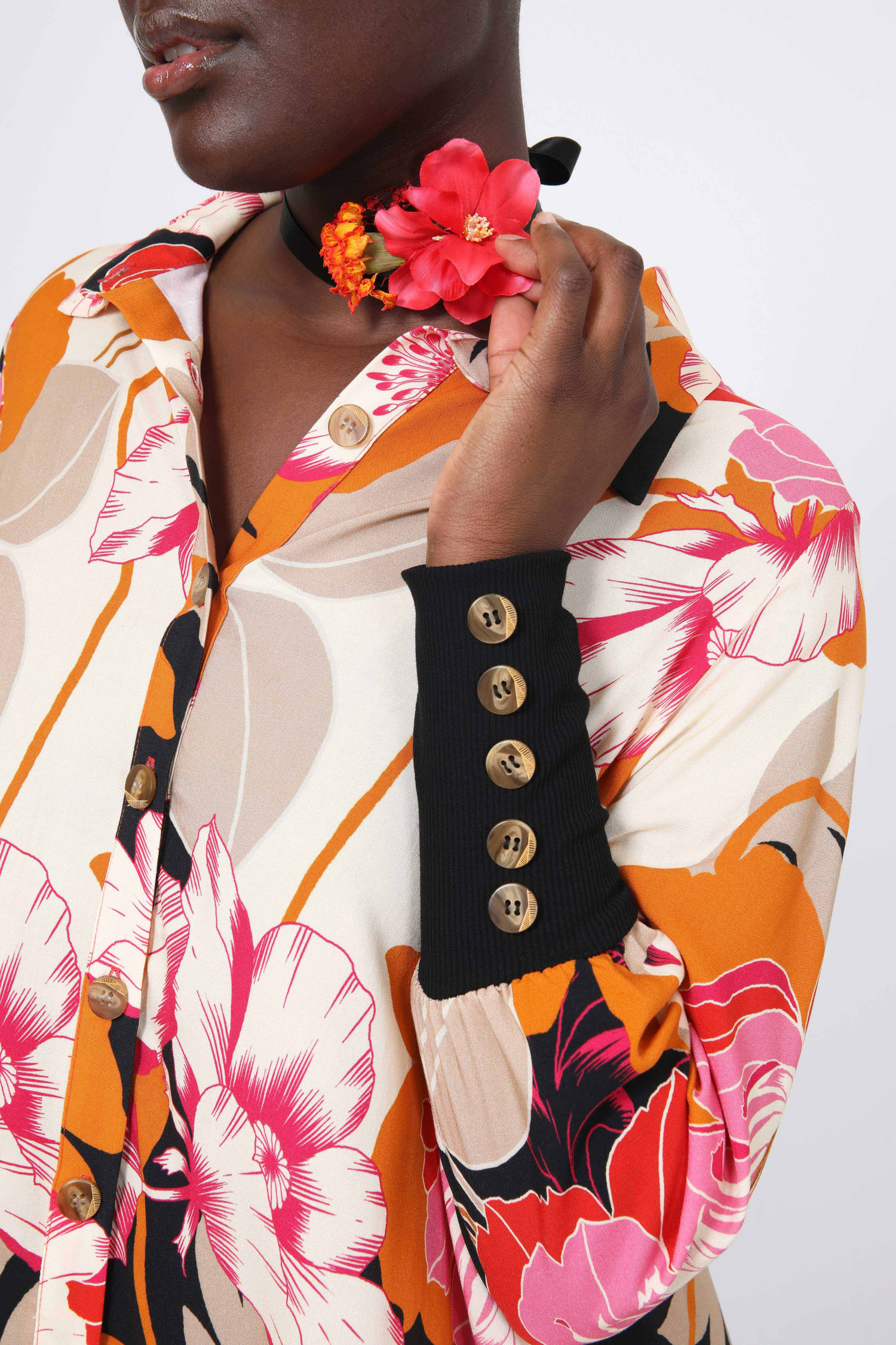 Chemise imprimée avec poignet en cote unie
