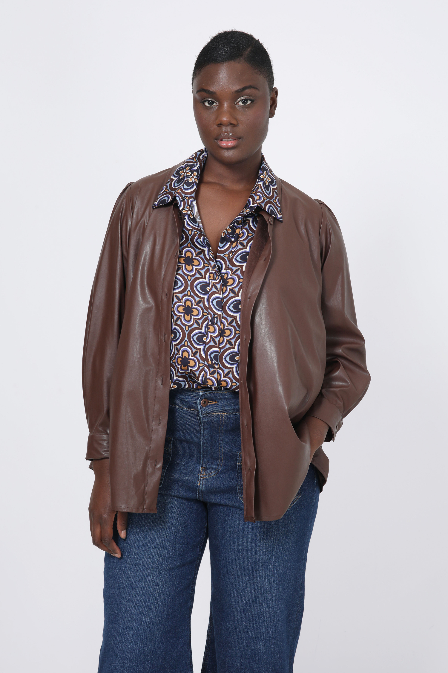 Faux leather shirt buttoned front and back