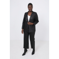 Faux leather collarless suit jacket